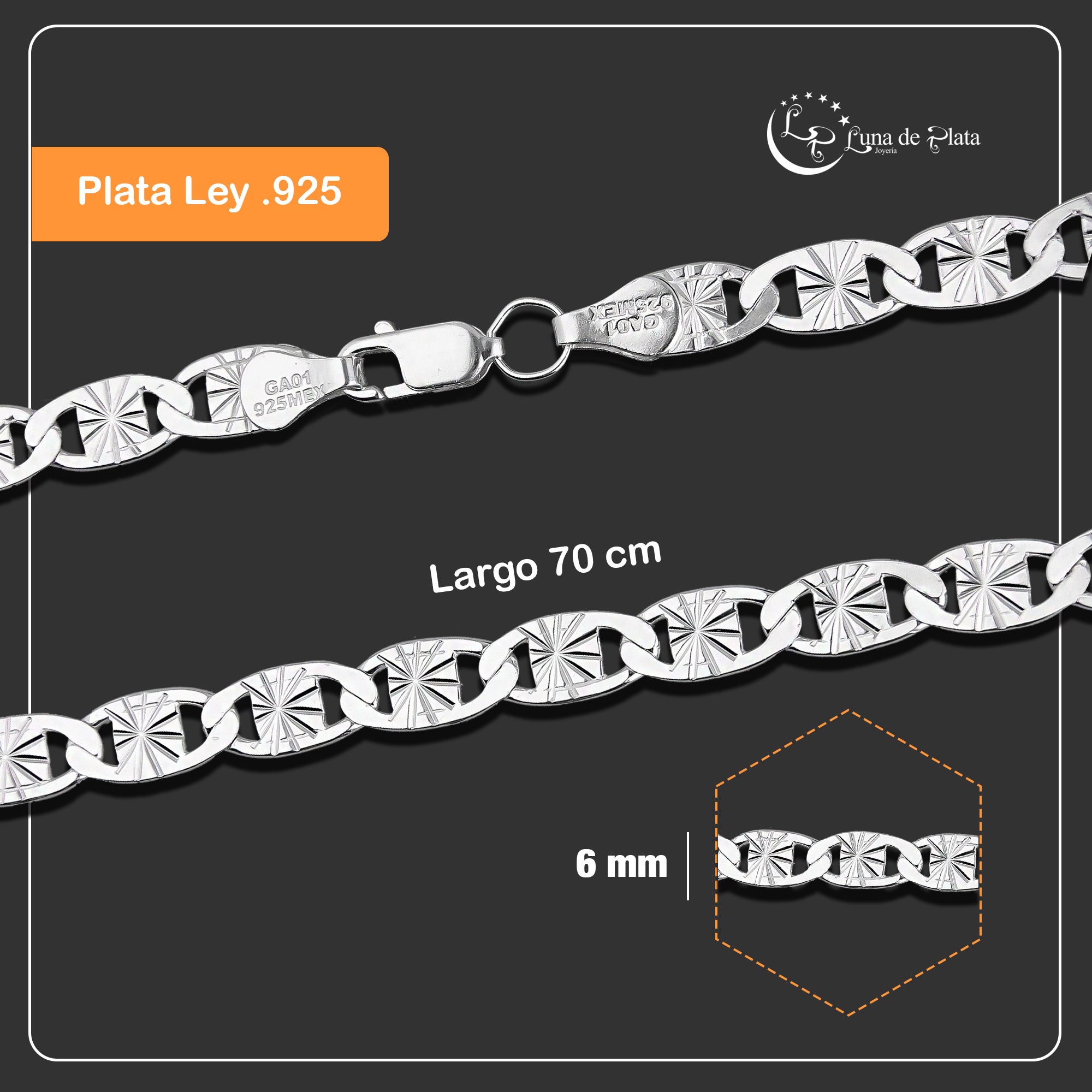 LPCU073-70 Cadena Gussi Estrella 6 mm x 70 cm en Plata .925 MLM5107468530