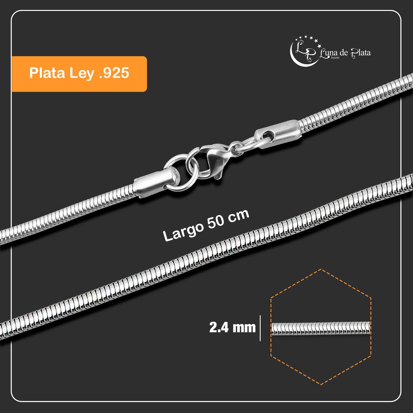 LPCUAC010-50 Cadena Cola de Rata 2.4 mm x 50 cm Acero Inox Premium 2205457693