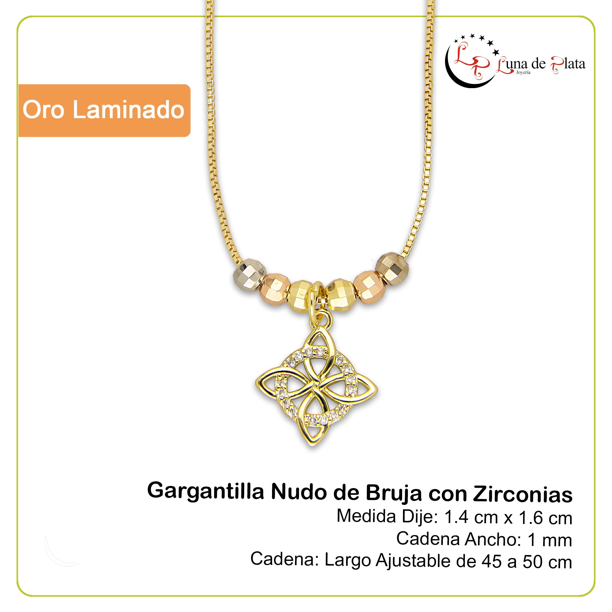 LPCUAC011 Gargantilla Oro Laminado Nudo de Bruja con Zirconias 2936689023