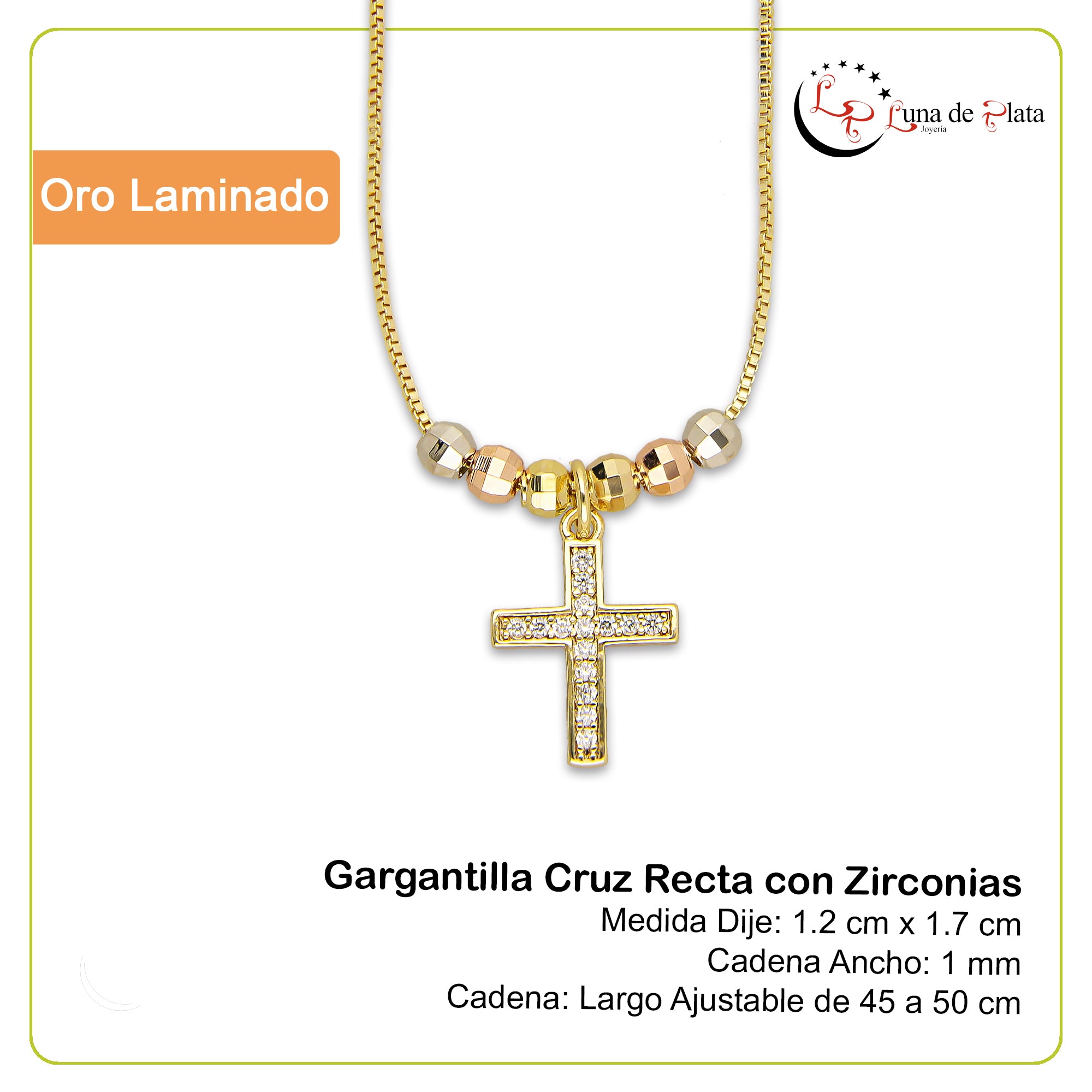 LPCUAC012 Gargantilla Oro Laminado Cruz Recta con Zirconias 5356384966