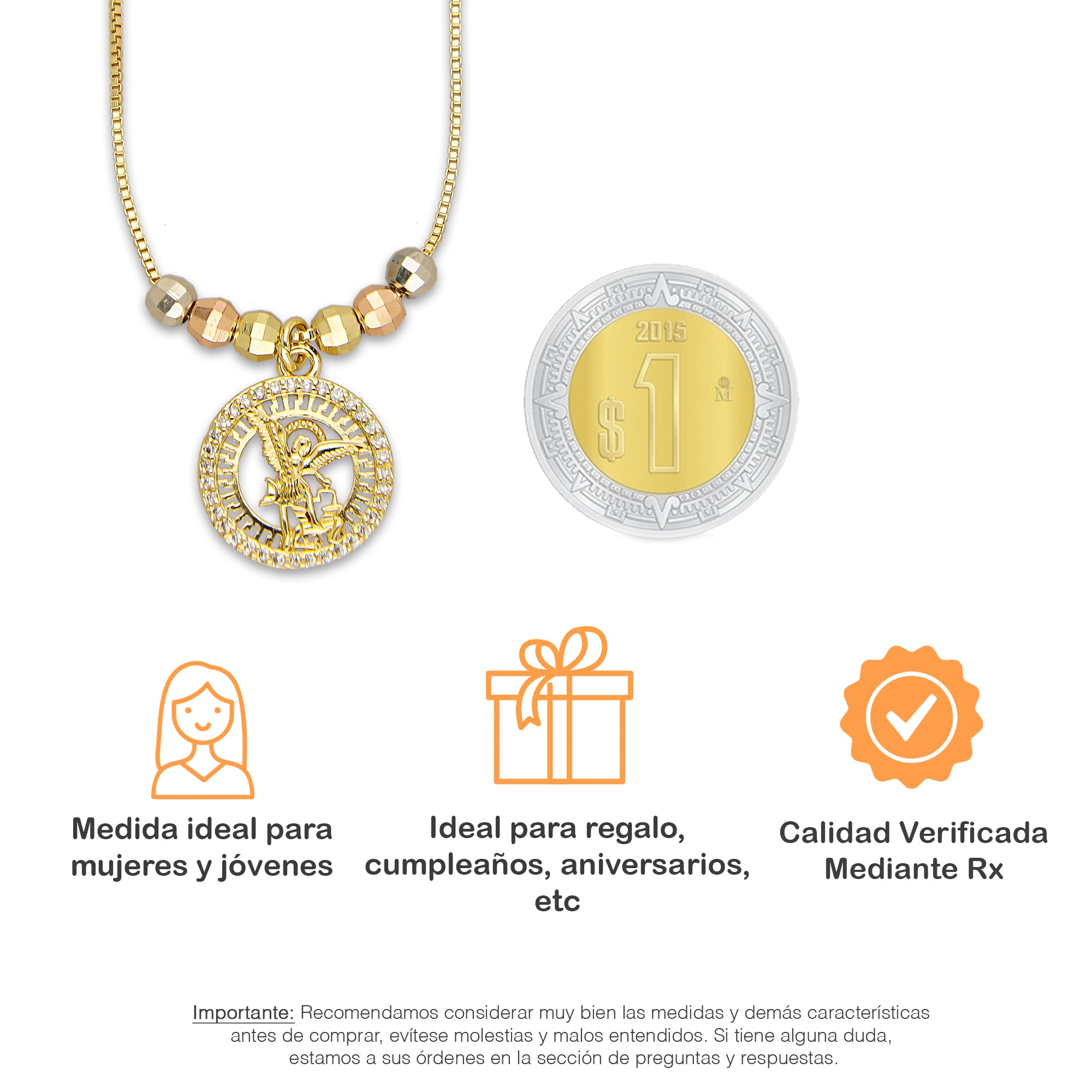 LPCUAC014 Gargantilla Oro Laminado Medalla Arcangel San Miguel con Zirconias 5356460120