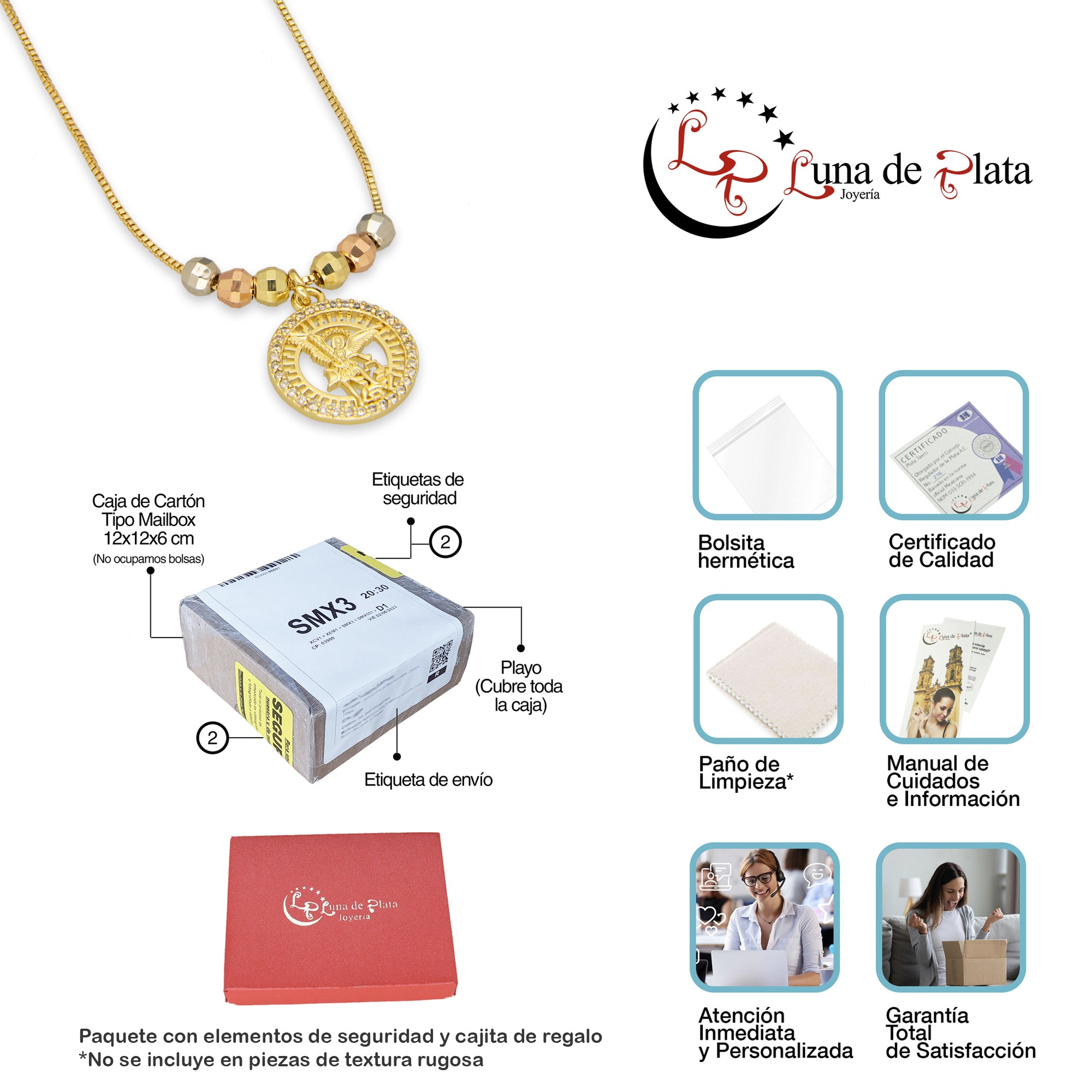 LPCUAC014 Gargantilla Oro Laminado Medalla Arcangel San Miguel con Zirconias 5356460120