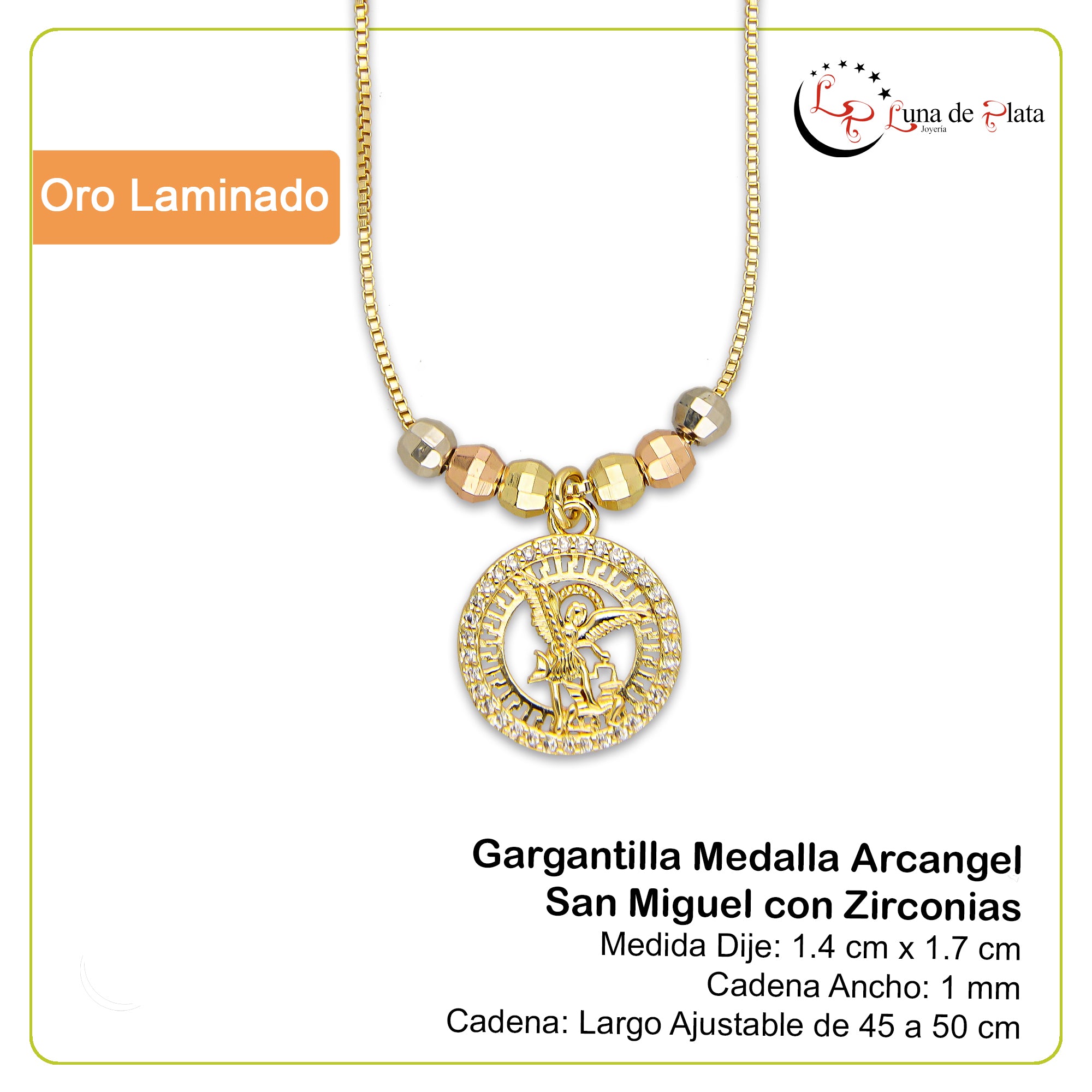 LPCUAC014 Gargantilla Oro Laminado Medalla Arcangel San Miguel con Zirconias 5356460120