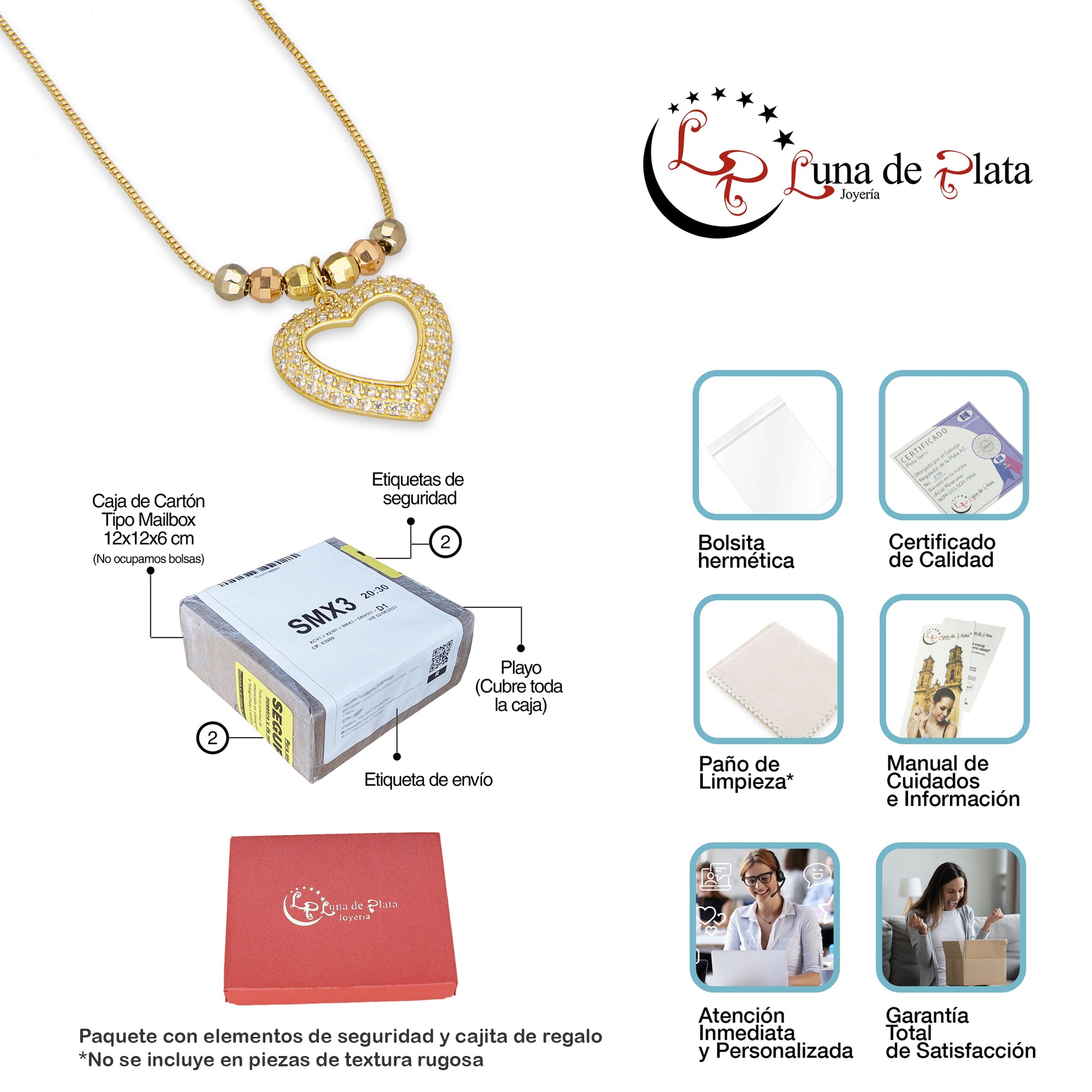 LPCUAC015 Gargantilla Oro Laminado Corazón Calado con Zirconias 5356384970