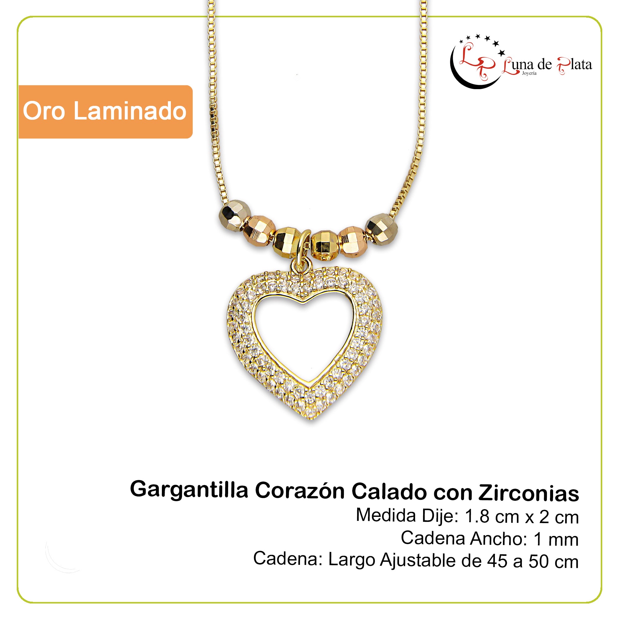 LPCUAC015 Gargantilla Oro Laminado Corazón Calado con Zirconias 5356384970