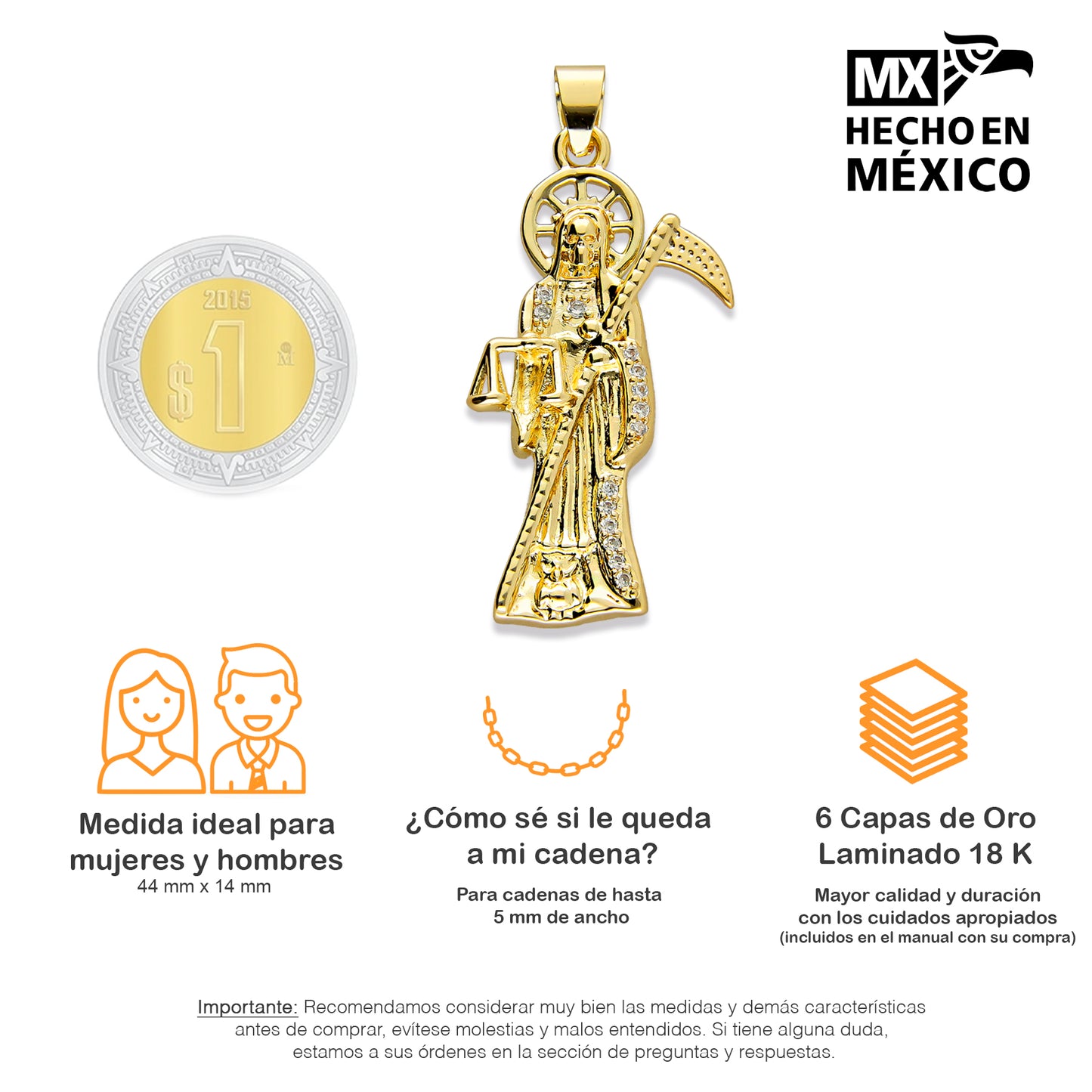 LPDG006 Dije Muerte con Zirconias Premium en Oro Laminado 18 K  2045644017