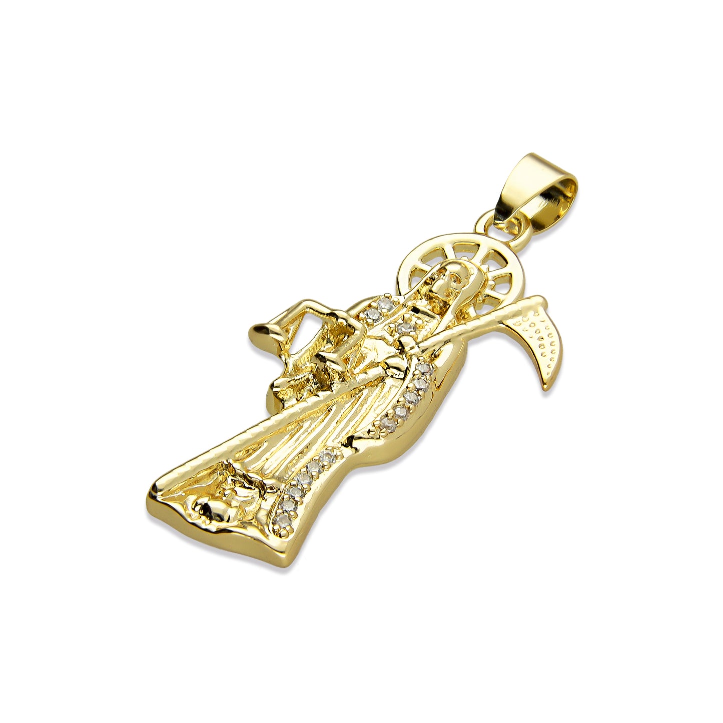 LPDG006 Dije Muerte con Zirconias Premium en Oro Laminado 18 K  2045644017