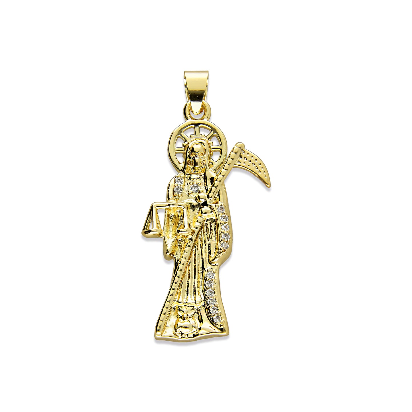 LPDG006 Dije Muerte con Zirconias Premium en Oro Laminado 18 K  2045644017