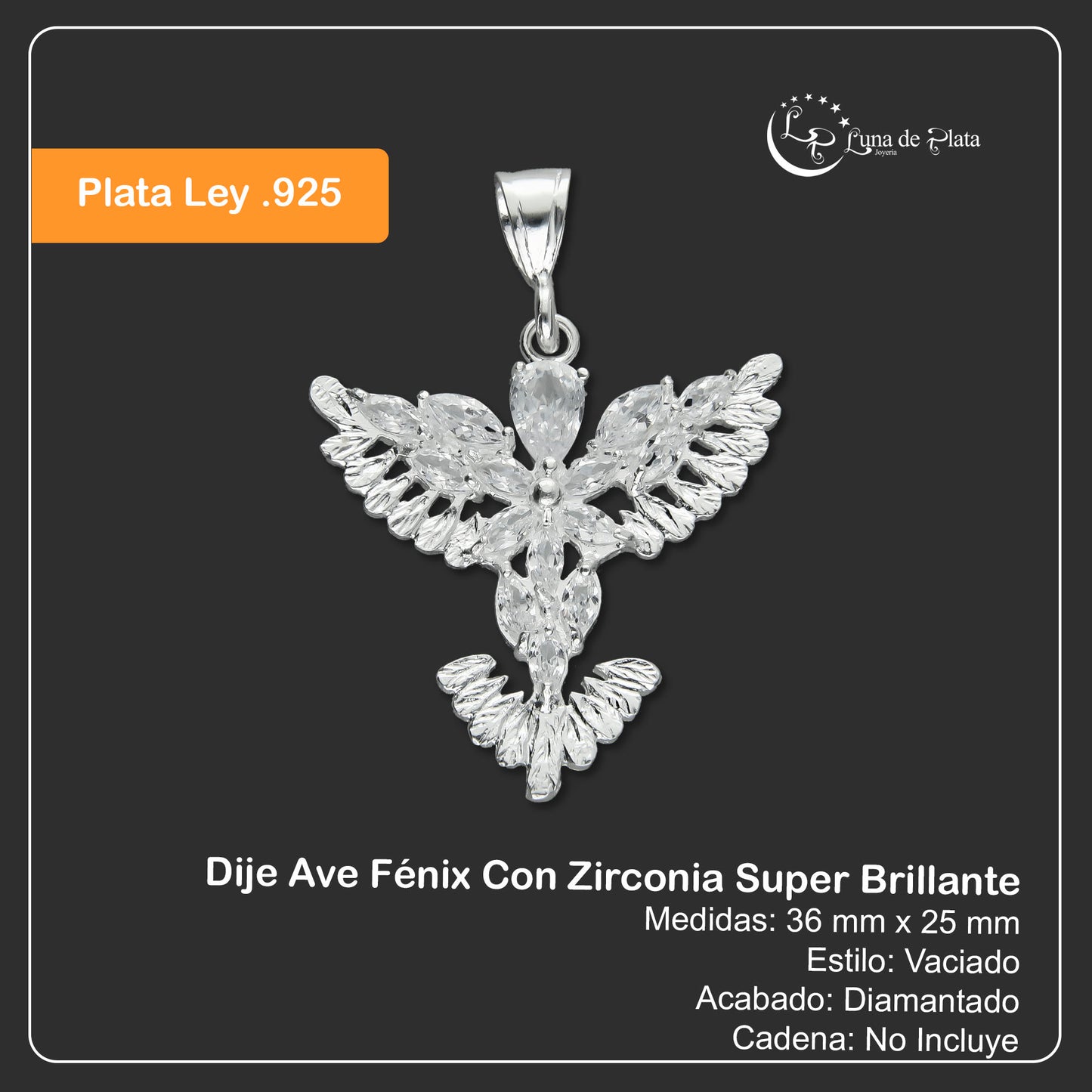 LPDJ003 Dije Ave Fénix Con Zirconia Super Brillo En Plata .925 MLM816808971