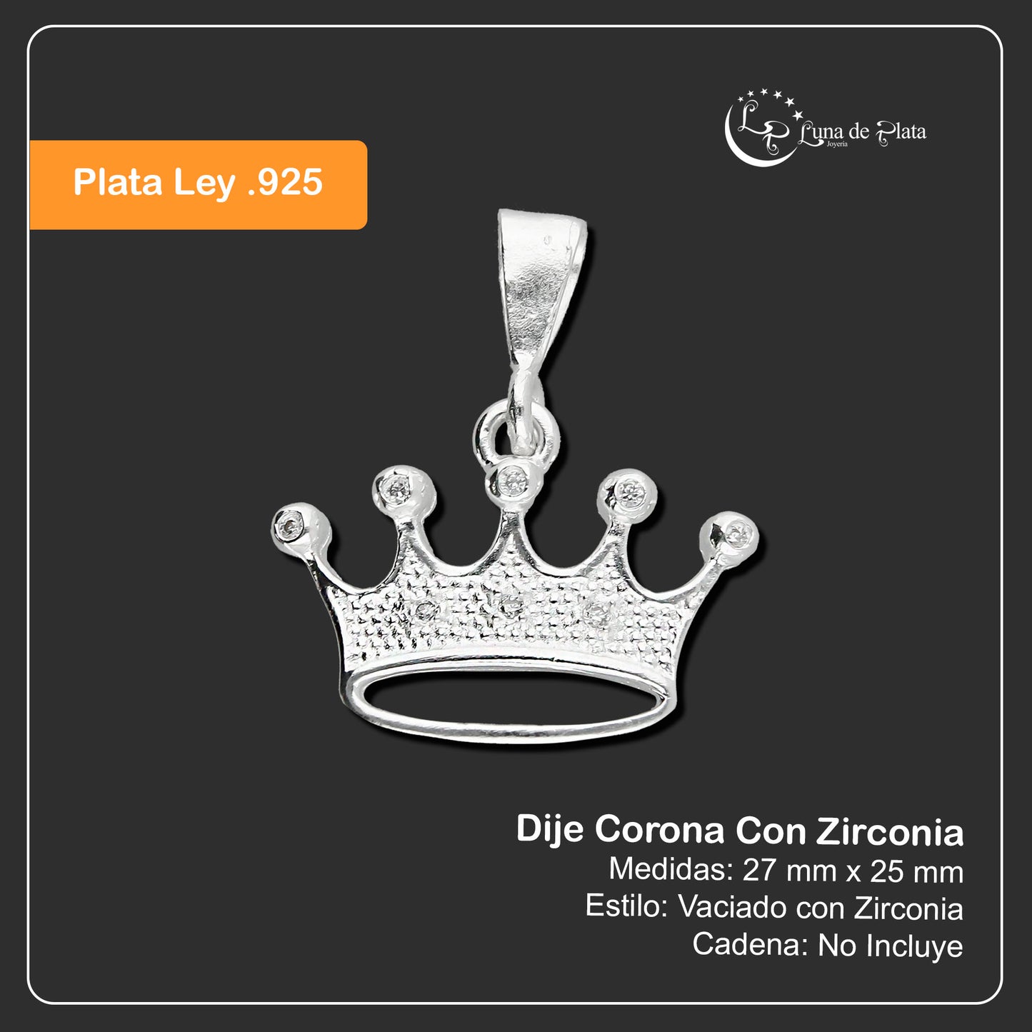 LPDJ008 Dije Corona Zirc En Plata .925 Con Zirconia Taxco Gro MLM740367025