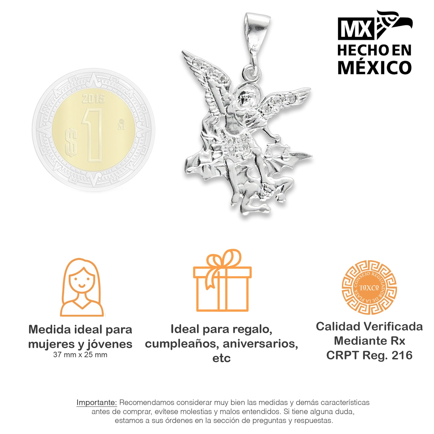 LPDJ016 Dije De Plata Mod Arcangel San Miguel Plata 925 Taxco Gro. MLM703439977