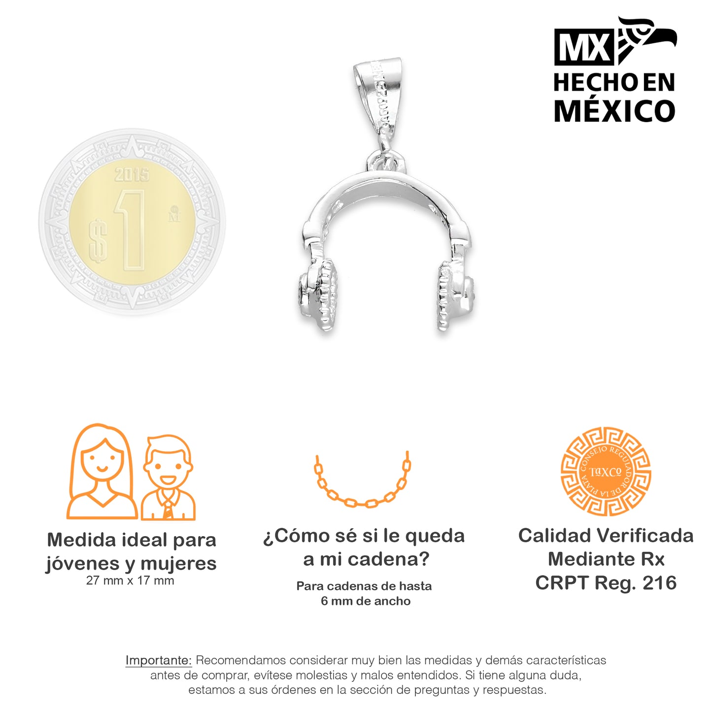 LPDJ017 Dije De Plata Mod Audífonos Plata 925 Taxco Gro. MLM703440237