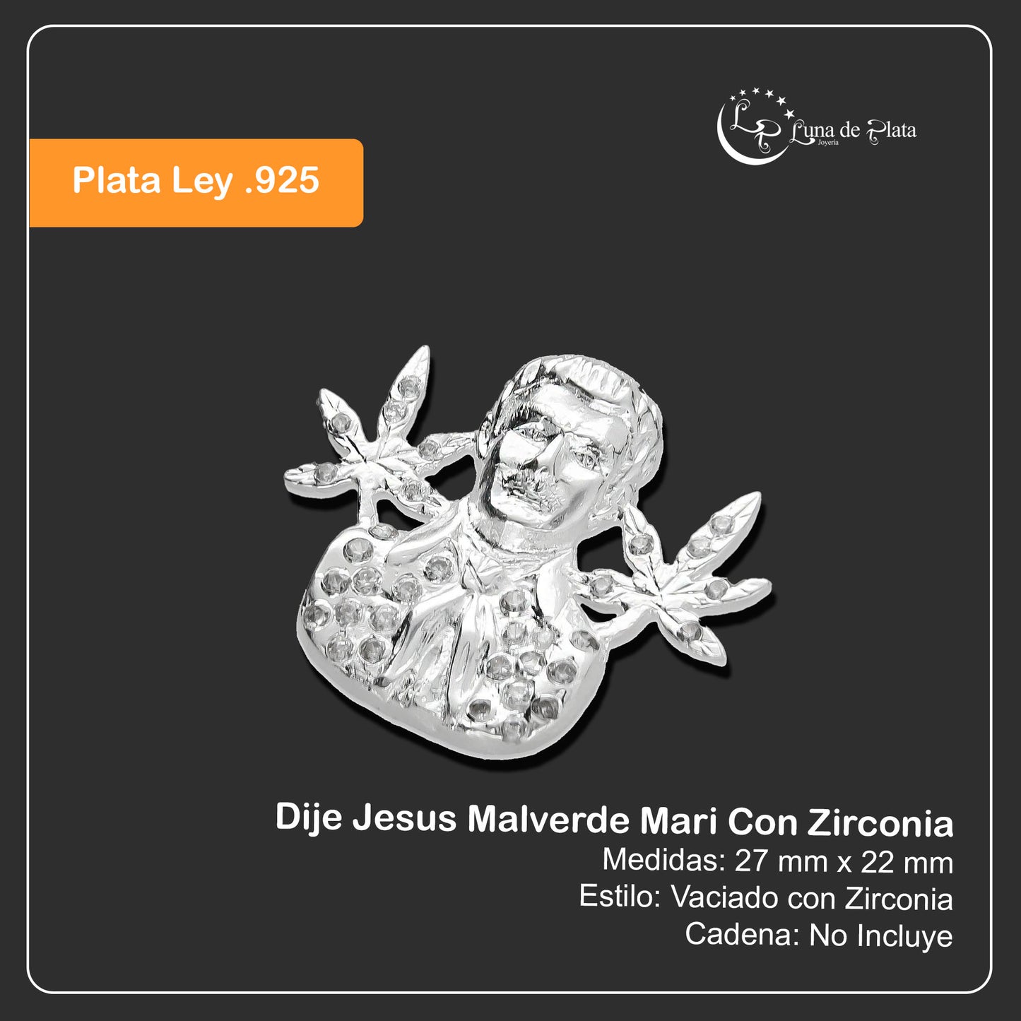 LPDJ018 Dije Jesus Malverde Mari Plata .925 Con Zirconia Taxco Gro MLM740359072