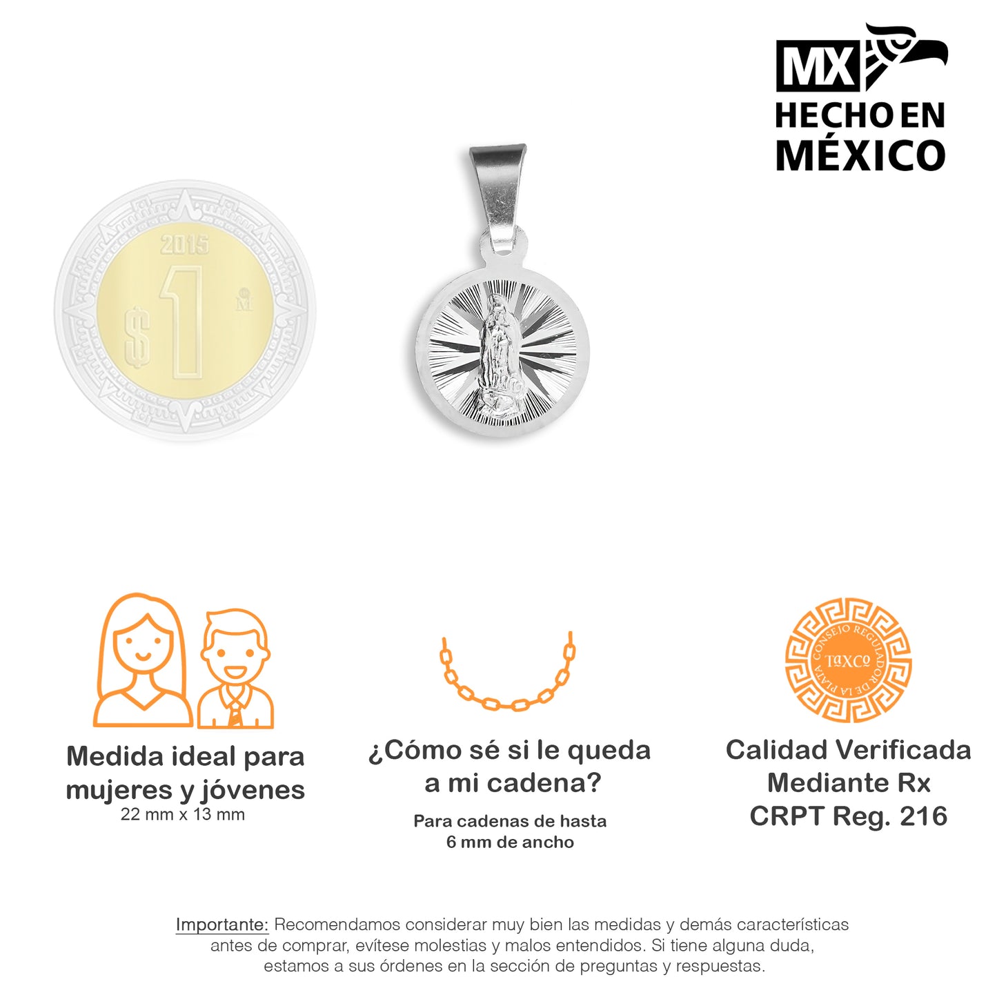 LPDJ019 Dije Medalla Mod Virgen Diam Radial Ch Plata .925 Taxco Gro MLM893365799