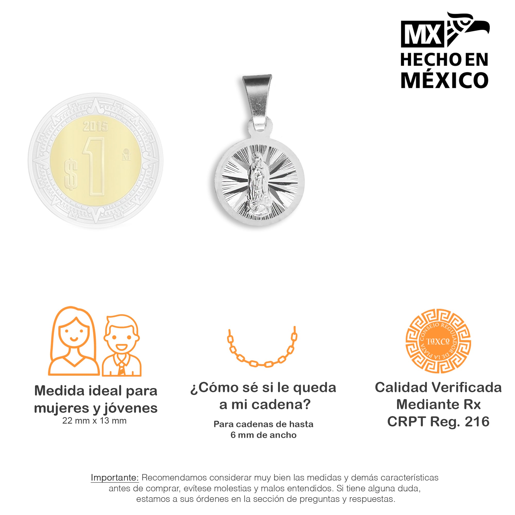 LPDJ019 Dije Medalla Mod Virgen Diam Radial Ch Plata .925 Taxco Gro MLM893365799