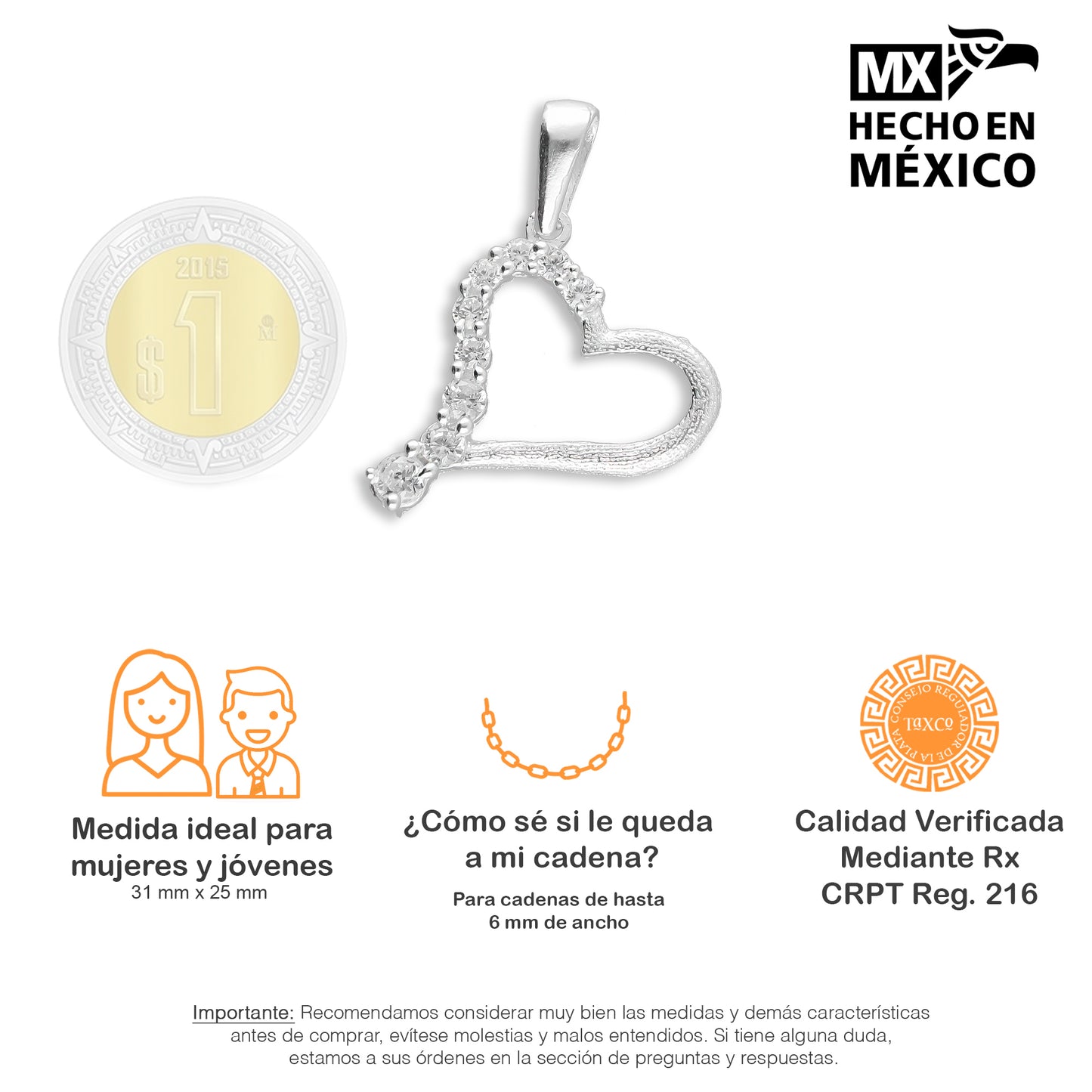 LPDJ022 Dije Mod Corazón Rugo De Plata .925 Taxco Gro MLM893353134