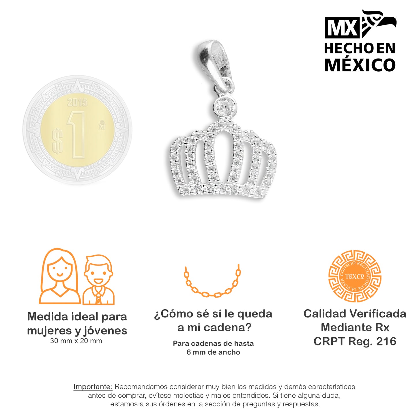 LPDJ023 Dije Mod Corona Con Zirconia De Plata .925 Taxco Gro MLM893366508