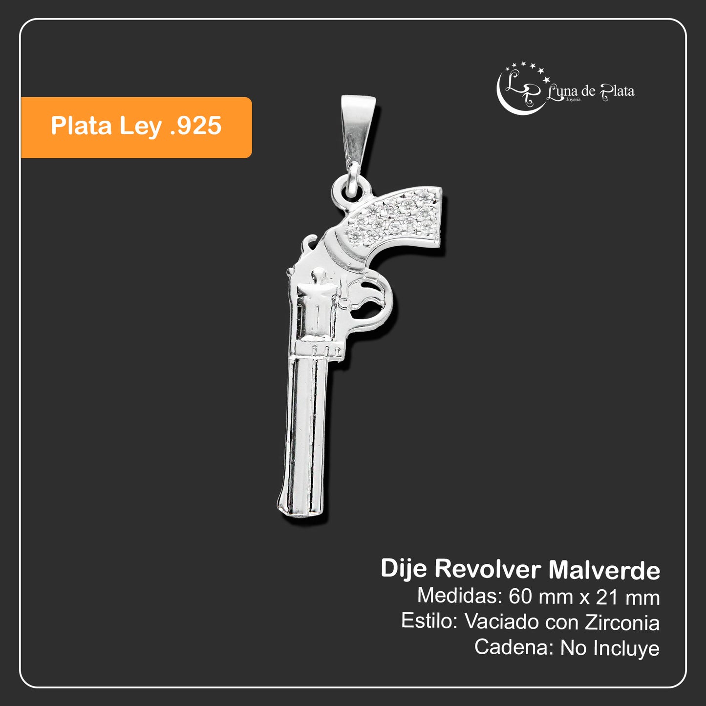 LPDJ026 Dije Revolver Malverde En Plata .925 Con Zirconia Taxco Gro MLM740360570