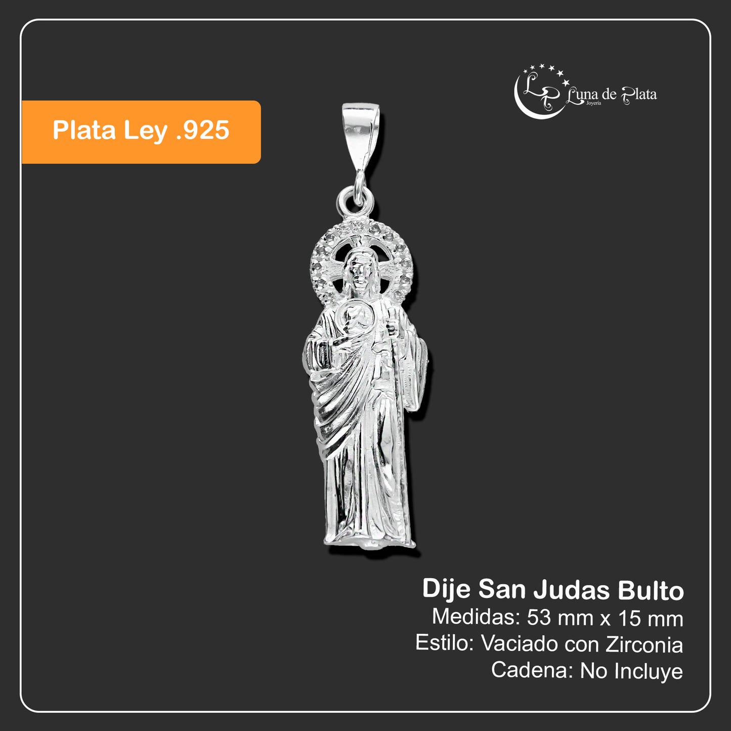 LPDJ027 Dije San Judas Bulto Mm En Plata .925 Con Zirconia Taxco Gro MLM843523987