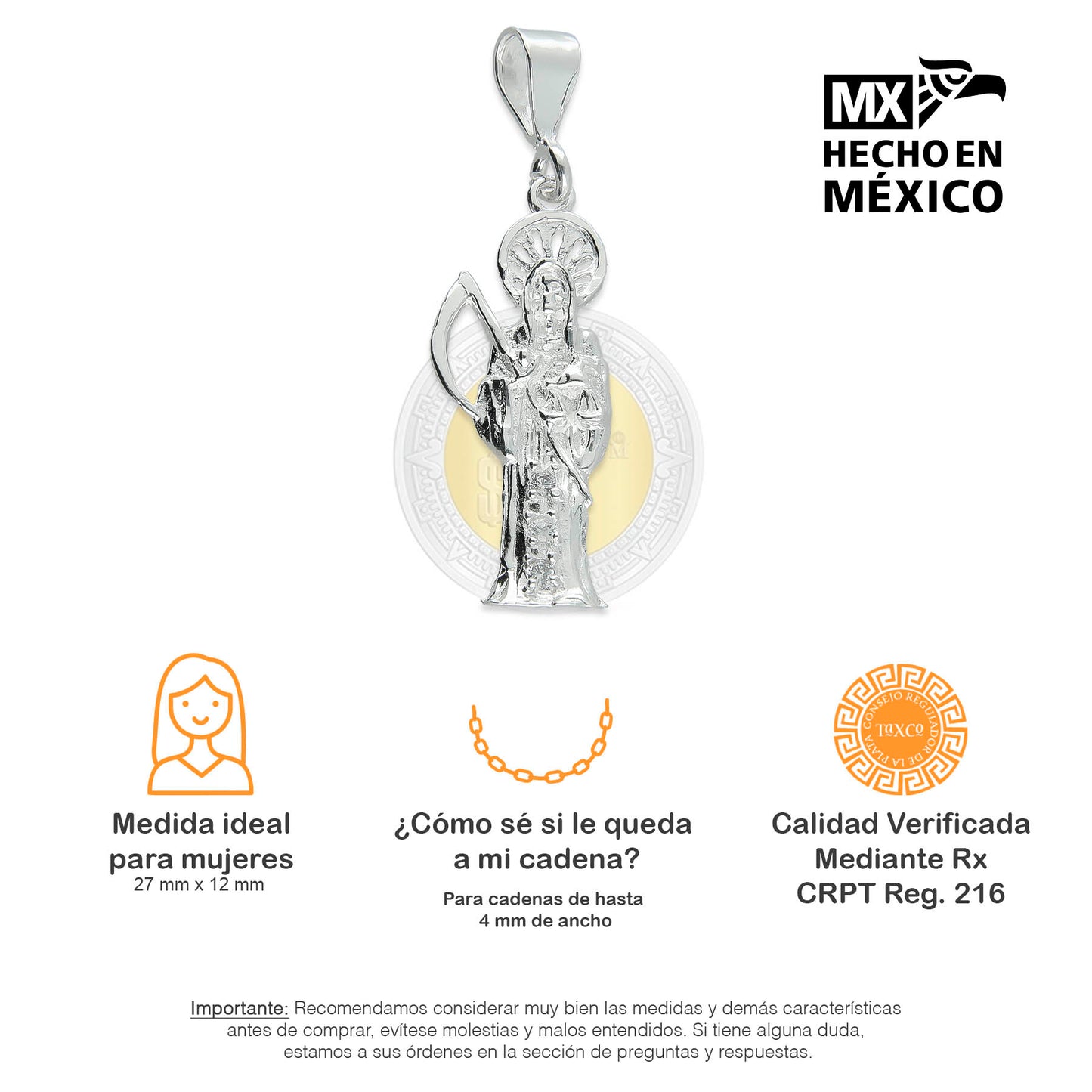 LPDJ029 Dije Santa Muerte Chica Plata .925 Con Zirconia Taxco Gro MLM732938635