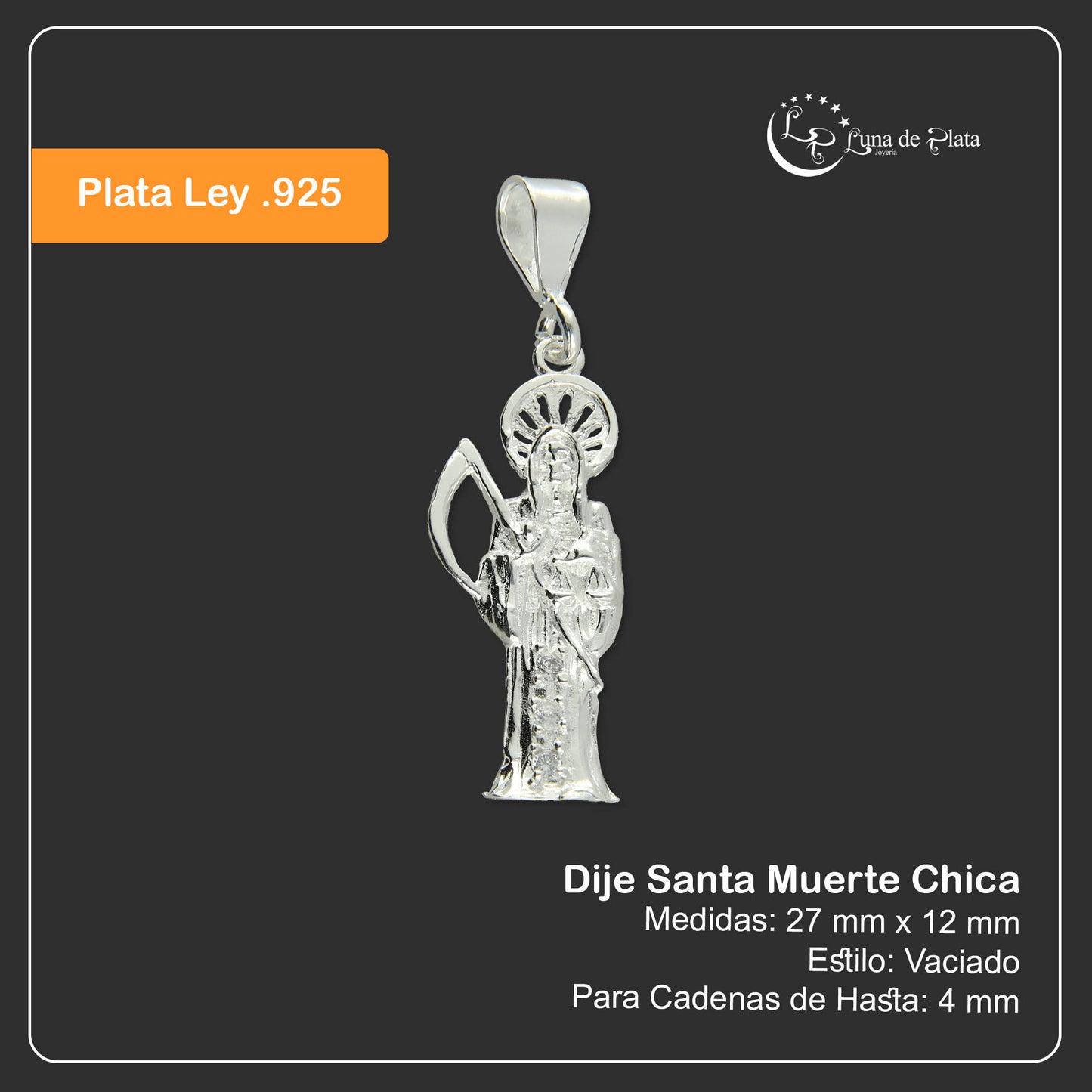 LPDJ029 Dije Santa Muerte Chica Plata .925 Con Zirconia Taxco Gro MLM732938635