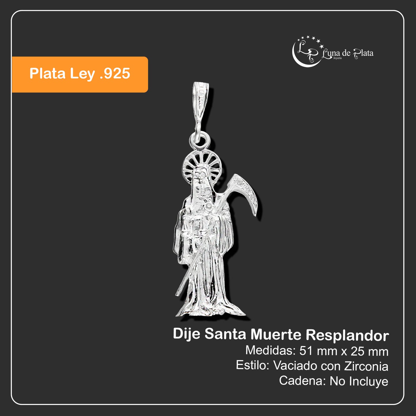 LPDJ030 Dije Santa Muerte Resplandor Plata .925 Con Zirconia Taxco MLM755753338