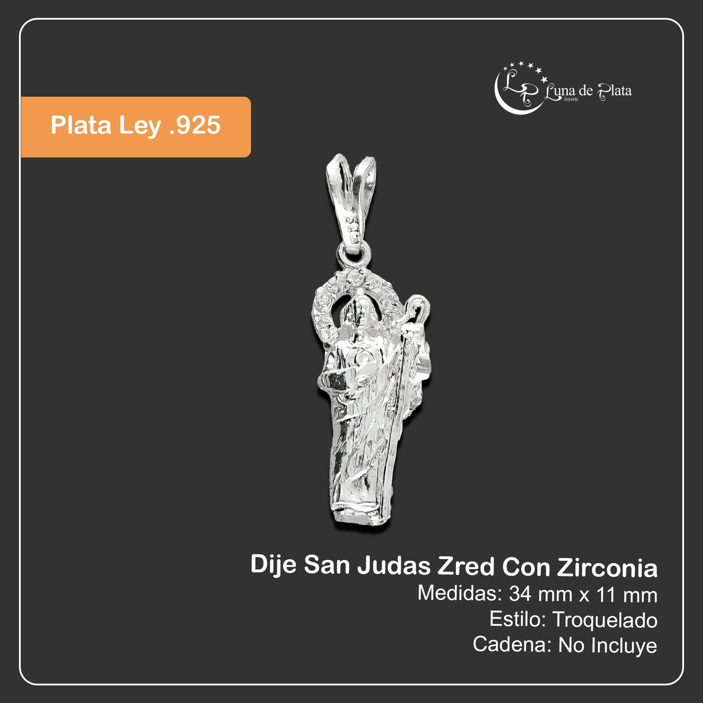 LPDJ041 Dije San Judas Zred En Plata .925 Con Zirconia Taxco Gro 843530024