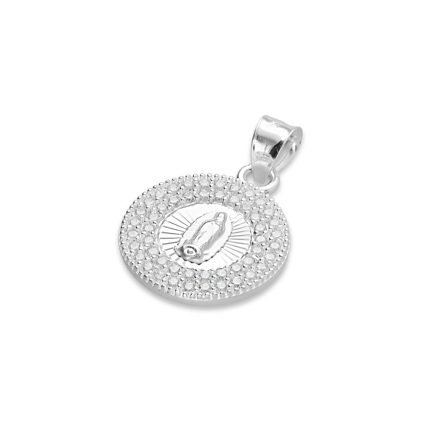 LPDJ047 Medalla Virgen Red Bisel Gde En Plata .925 Con Zirconia 814865505