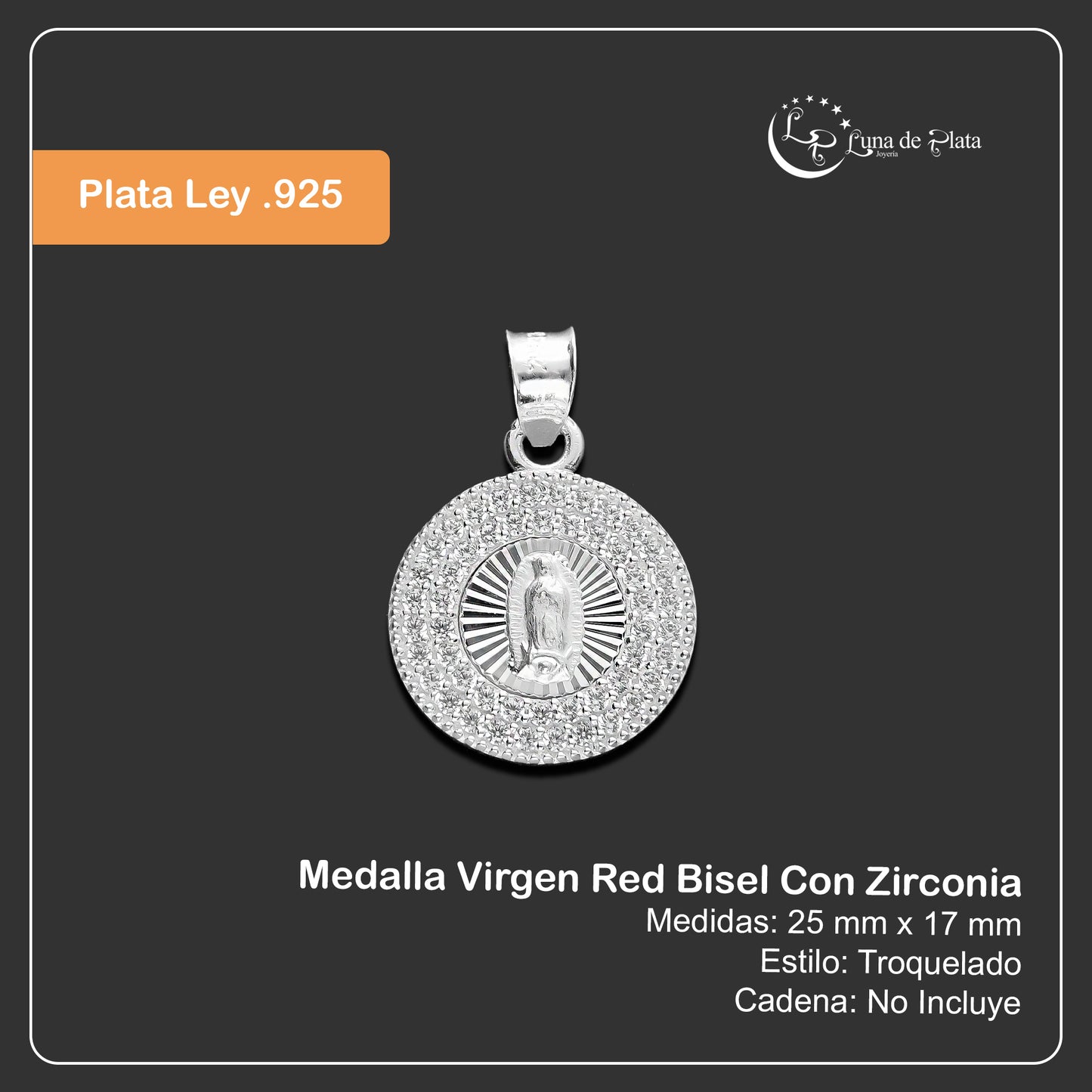 LPDJ047 Medalla Virgen Red Bisel Gde En Plata .925 Con Zirconia 814865505