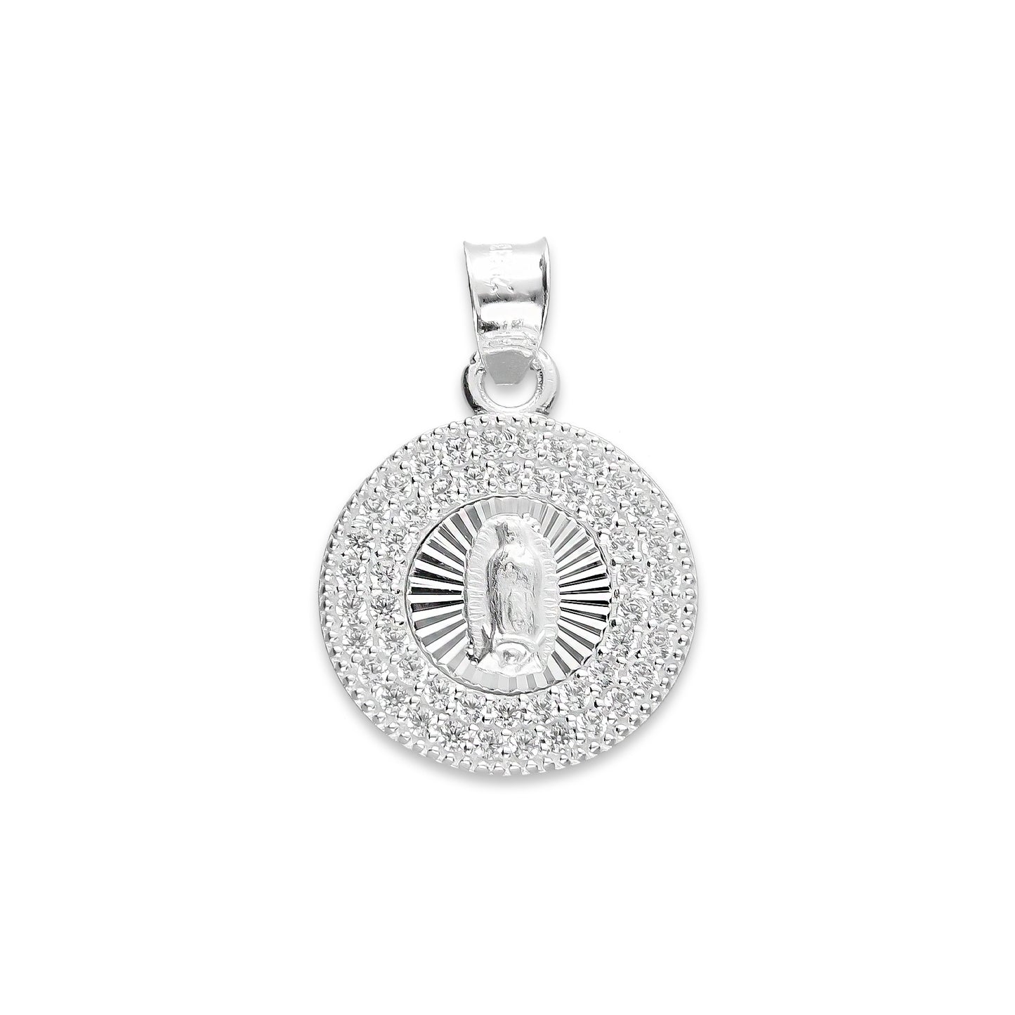 LPDJ047 Medalla Virgen Red Bisel Gde En Plata .925 Con Zirconia 814865505