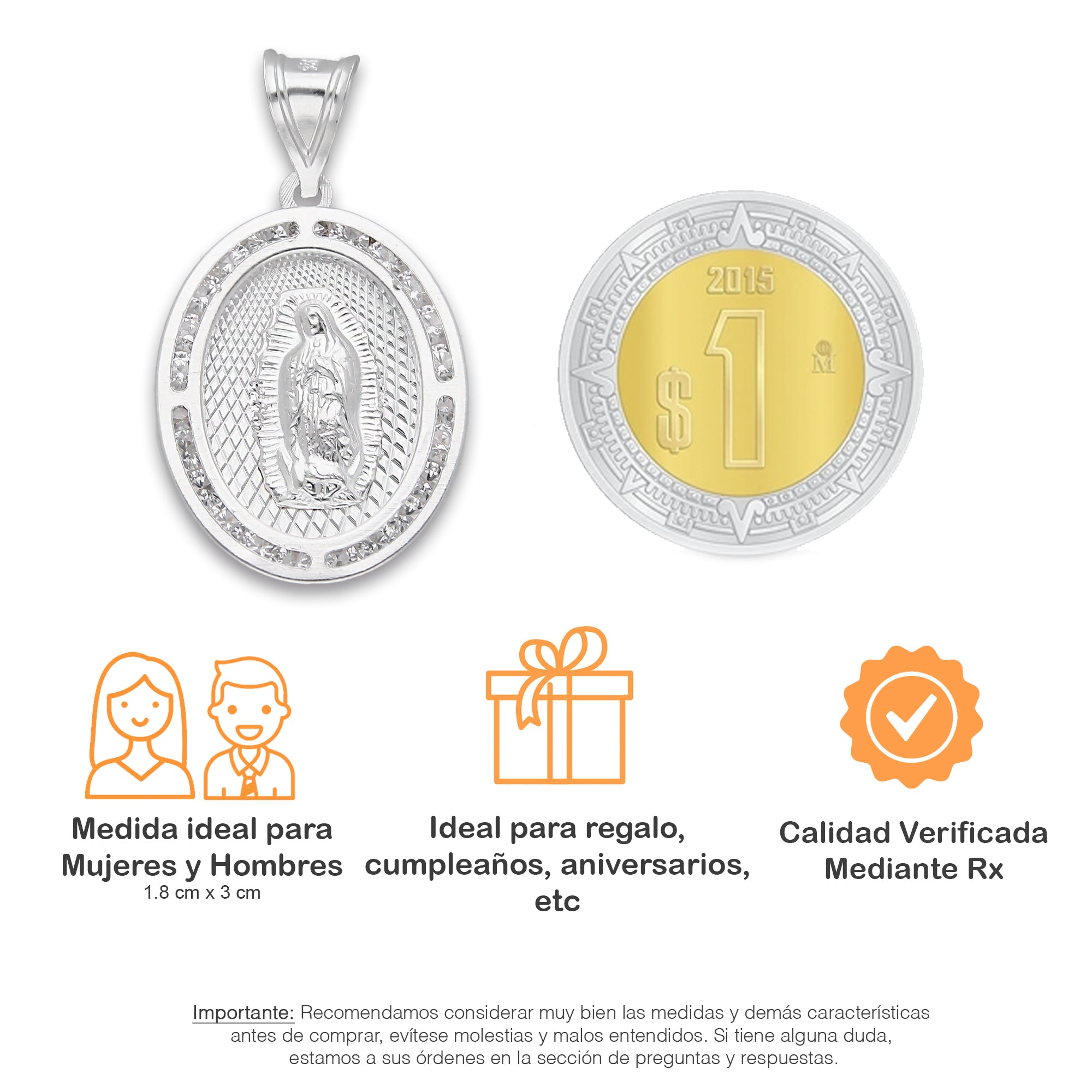 LPDJ048 Medalla Virgen Bisel DeLG Gde En Plata .925 Con Zirconia 814875458
