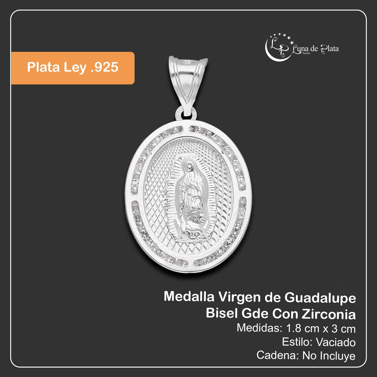 LPDJ048 Medalla Virgen Bisel DeLG Gde En Plata .925 Con Zirconia 814875458