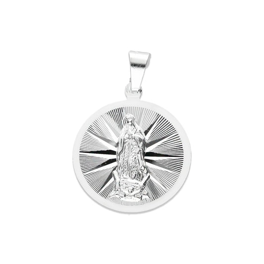 LPDJ050 Medalla Virgen Redonda Radial Diamantada En Plata .925 816815183