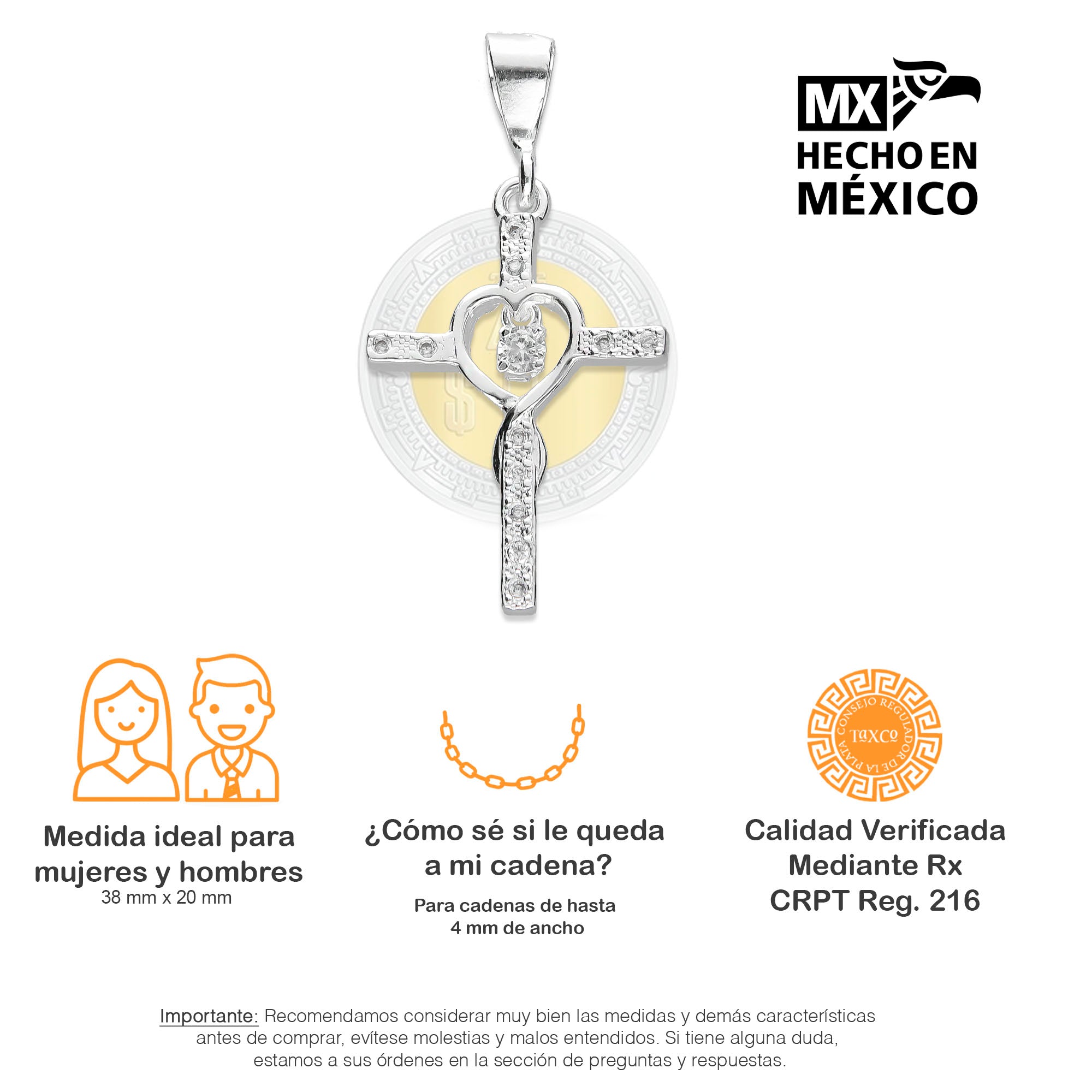 LPDJ075 Dije Cruz Kundal Corazon + Regalo Plata .925 Taxco Gro 1364438044
