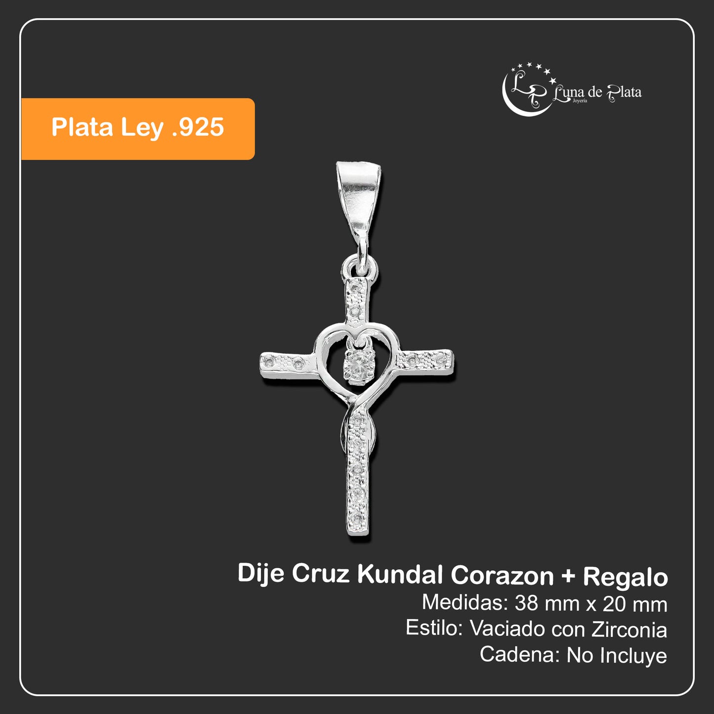 LPDJ075 Dije Cruz Kundal Corazon + Regalo Plata .925 Taxco Gro 1364438044