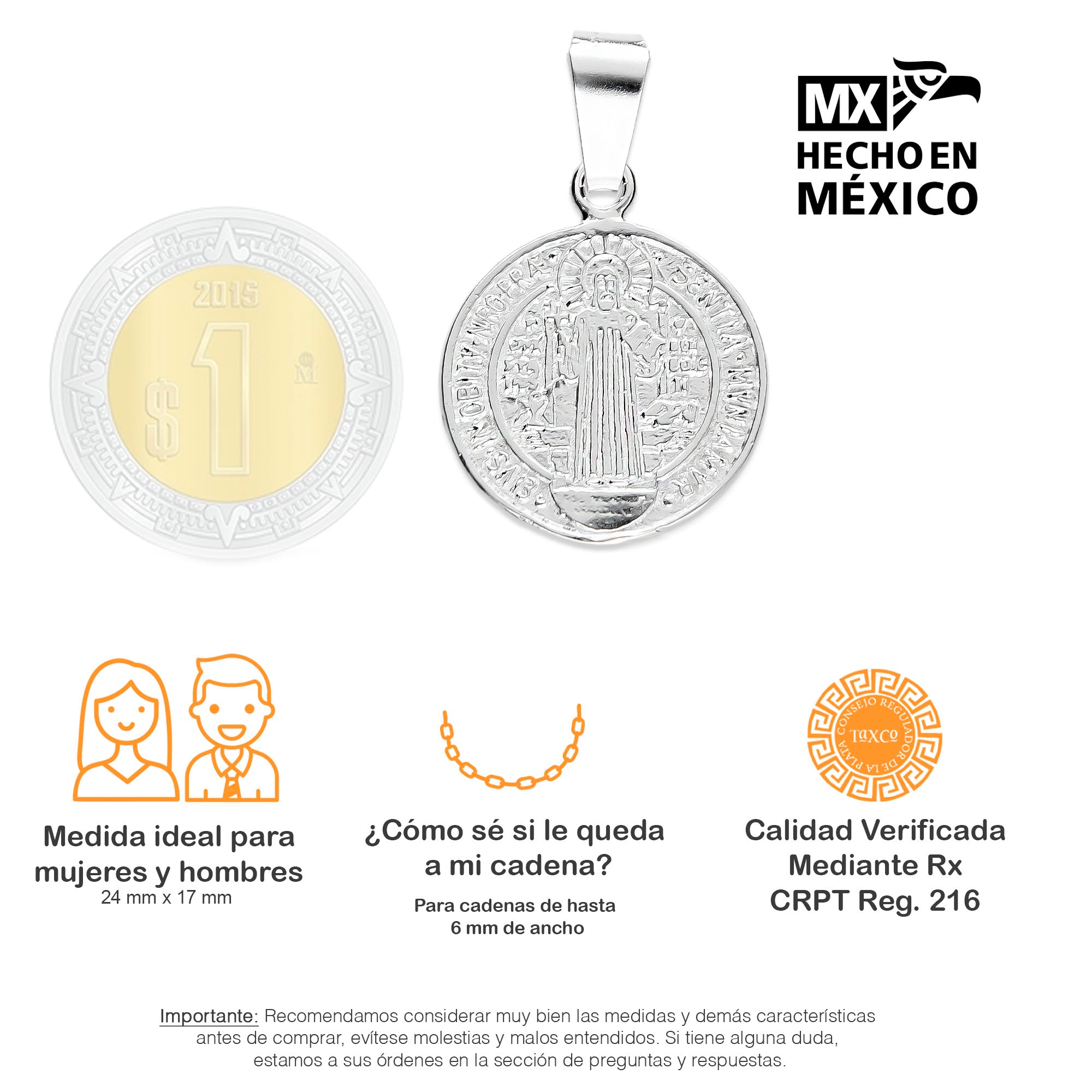 LPDJ077 Medalla San Benito 1.7 x 2.4 cm + Regalo Plata .925 Taxco Gro 1364919843