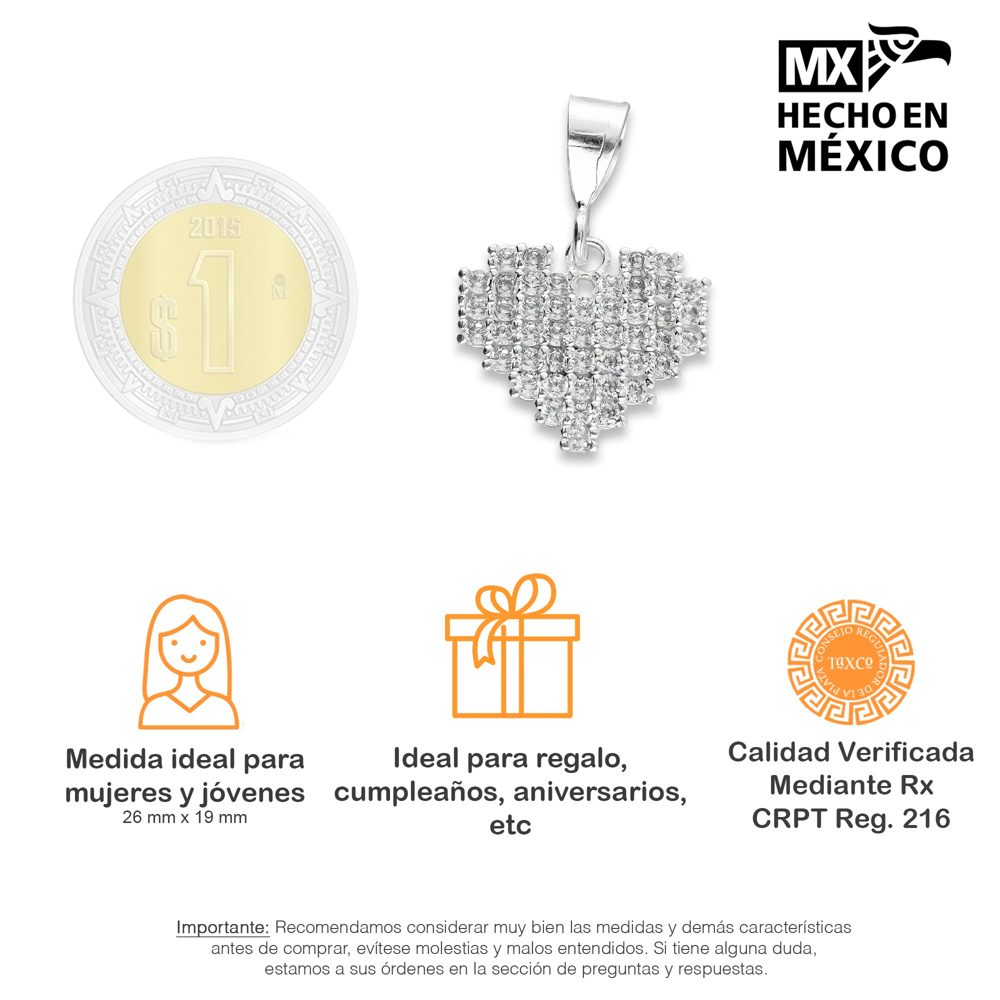 LPDJ083 Dije Corazón Pixel + Regalo Plata .925 Taxco Gro 1369081084