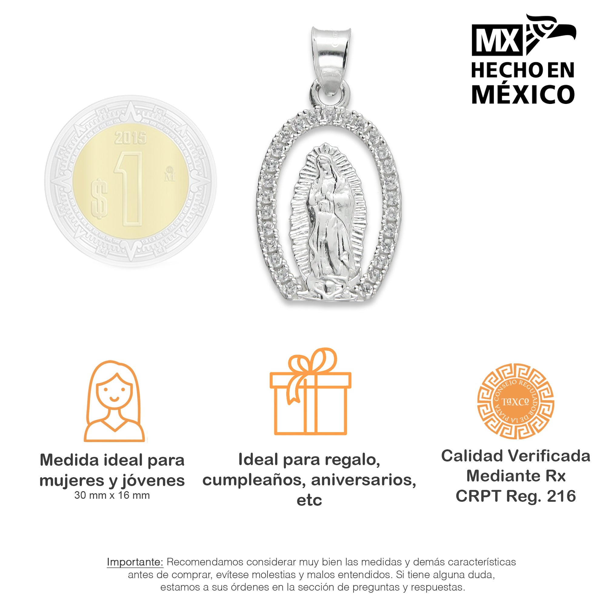 LPDJ107 Dije Virgen OVZ + Regalo Plata .925 Taxco Gro 1388580837