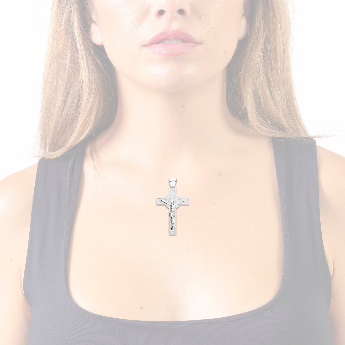 LPDJ121 Dije Maxi Crucifijo San Benito En Plata .925 Taxco Gro 844765494