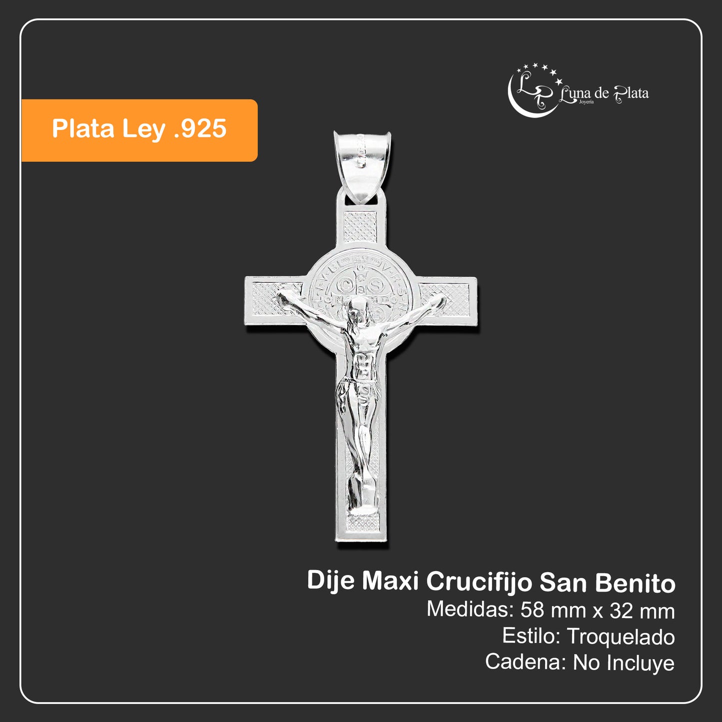 LPDJ121 Dije Maxi Crucifijo San Benito En Plata .925 Taxco Gro 844765494