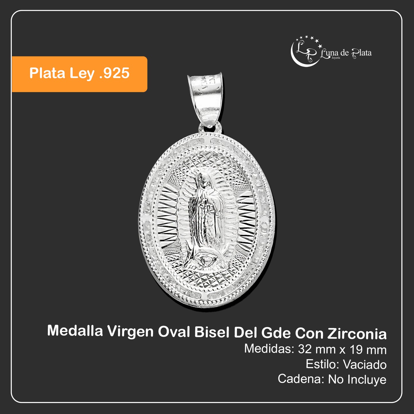 LPDJ176 Medalla Virgen Oval Bisel Del Gde En Plata .925 Con Zirconia 814868752