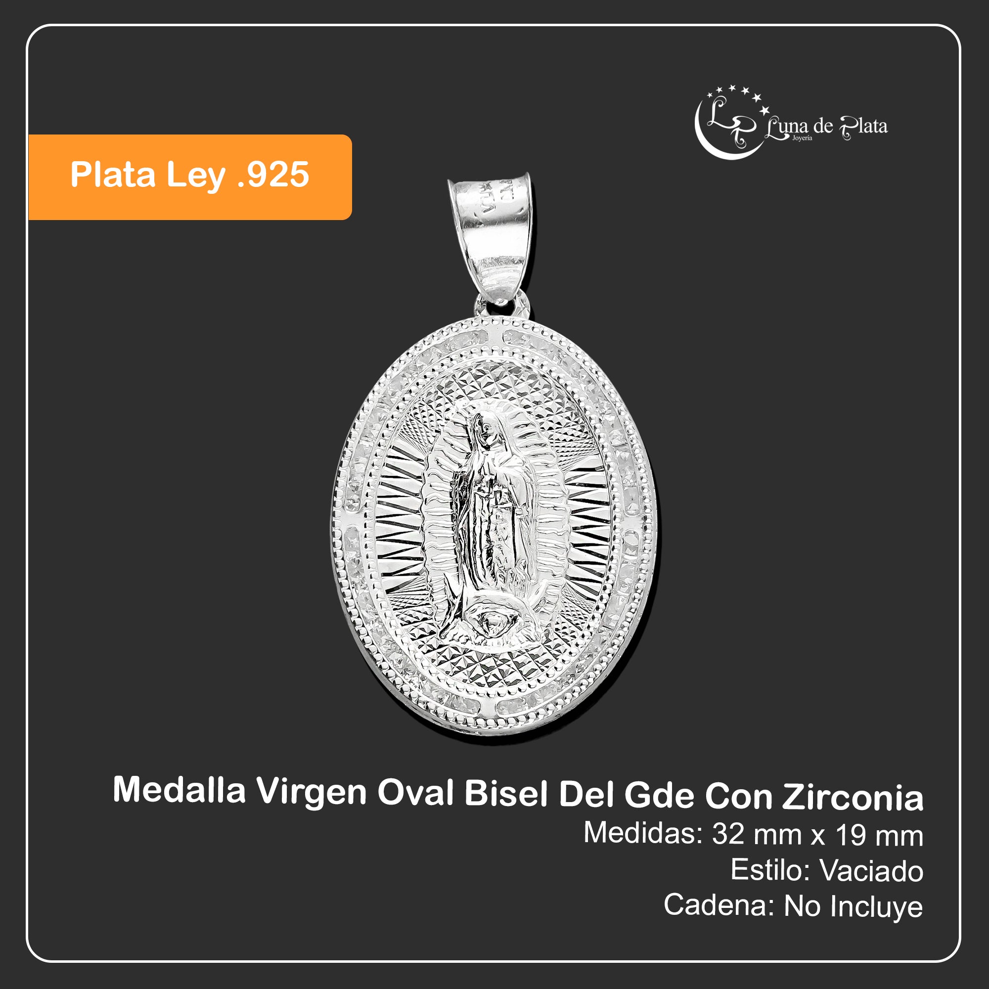 LPDJ176 Medalla Virgen Oval Bisel Del Gde En Plata .925 Con Zirconia 814868752