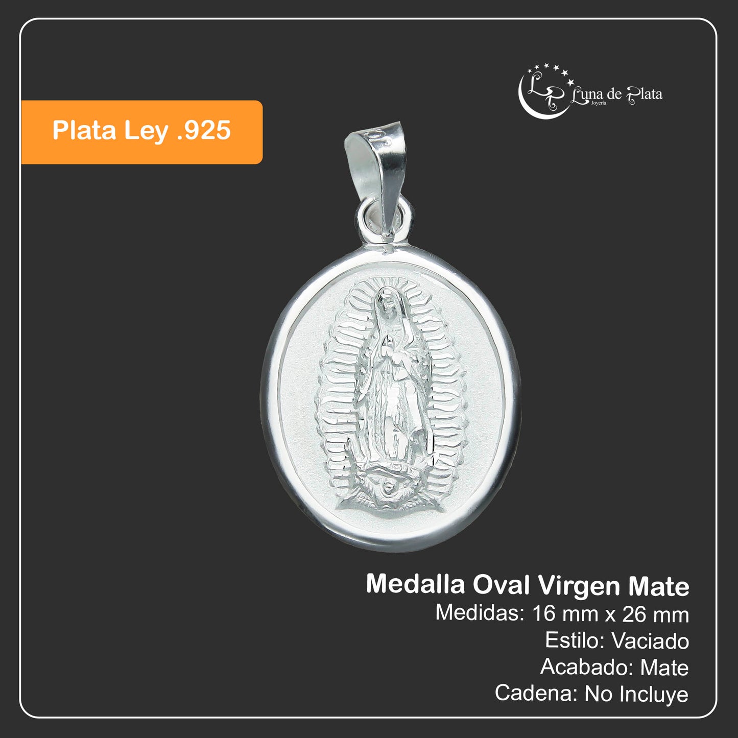 LPDJ178 Medalla Oval Virgen Mate Bisel Especial En Plata .925 1956043853