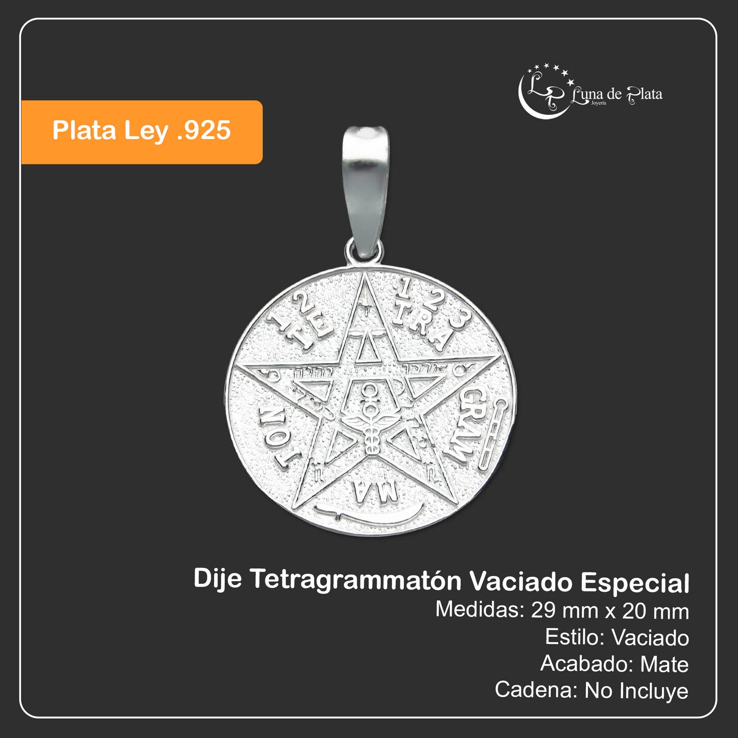 LPDJ181 Dije Tetragrammatón Vaciado Especial en Plata .925 1956160073