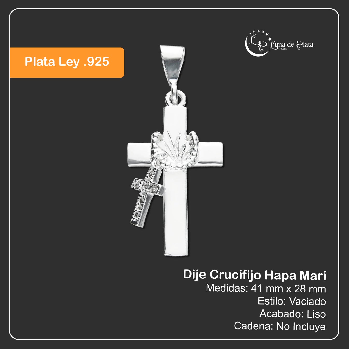 LPDJ193 Dije Crucifijo Hapa Mari en Plata Fina .925 1957396749