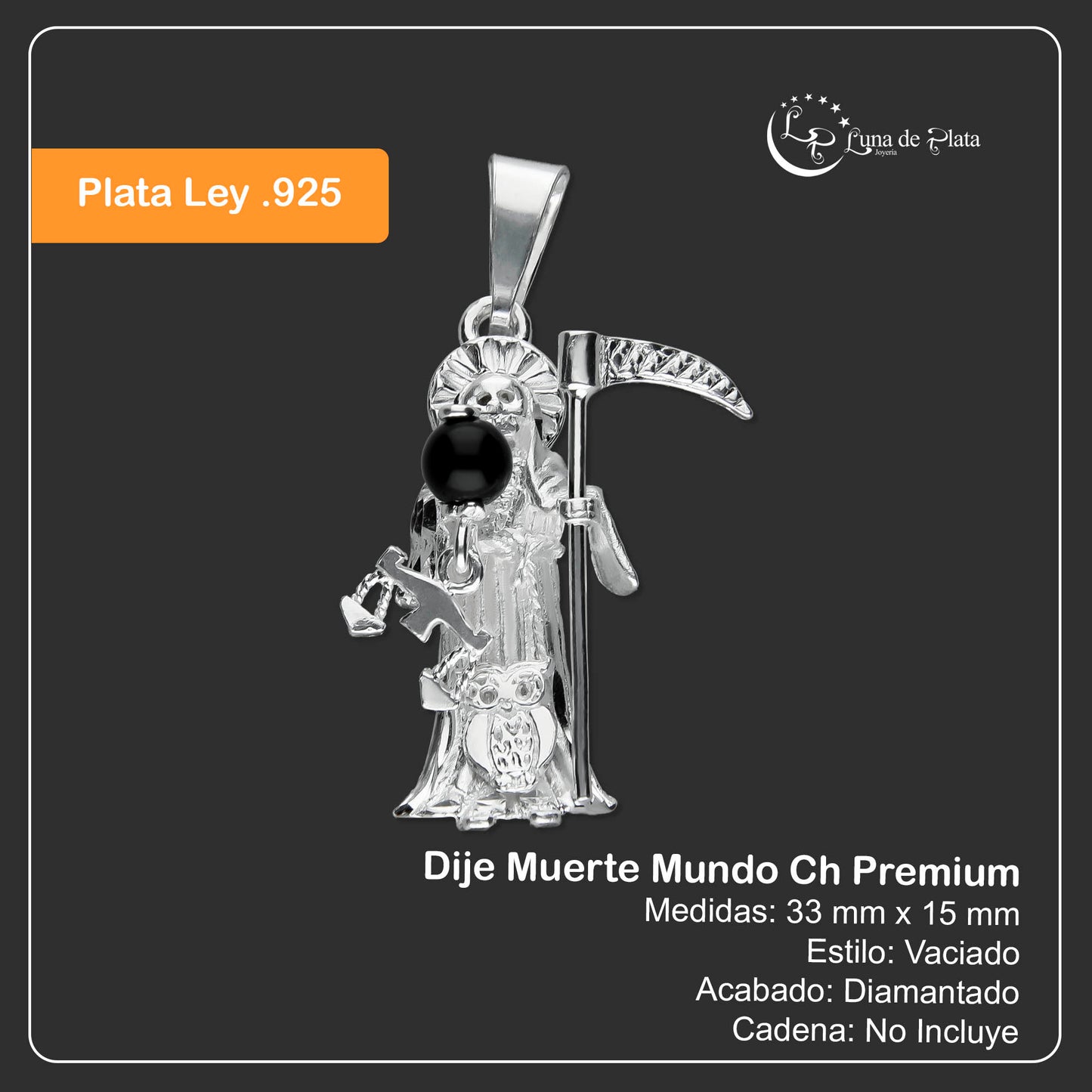 LPDJ194 Dije Muerte Mundo Ch Premium en Plata .925 1958684173