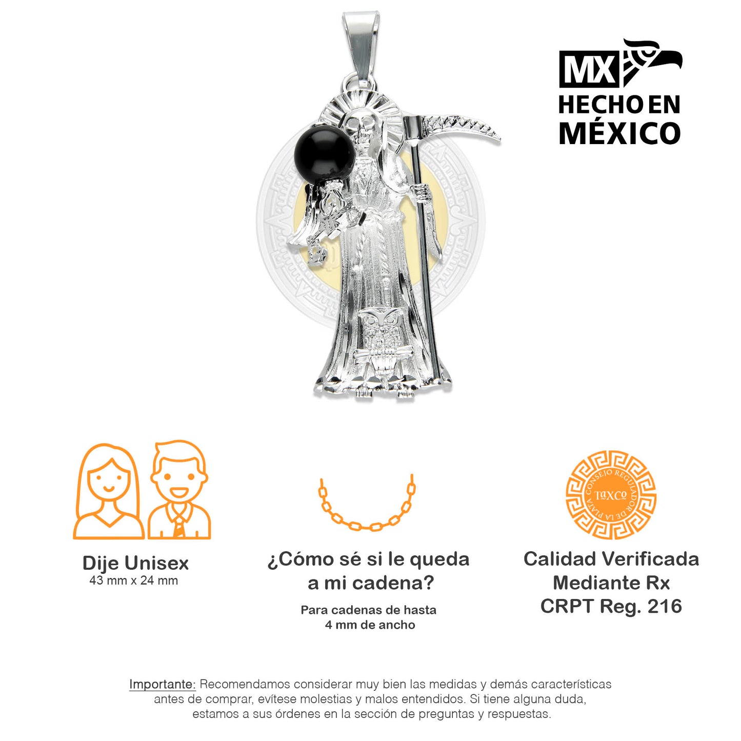 LPDJ195 Dije Muerte Mundo Med Premium en Plata .925 2584082596