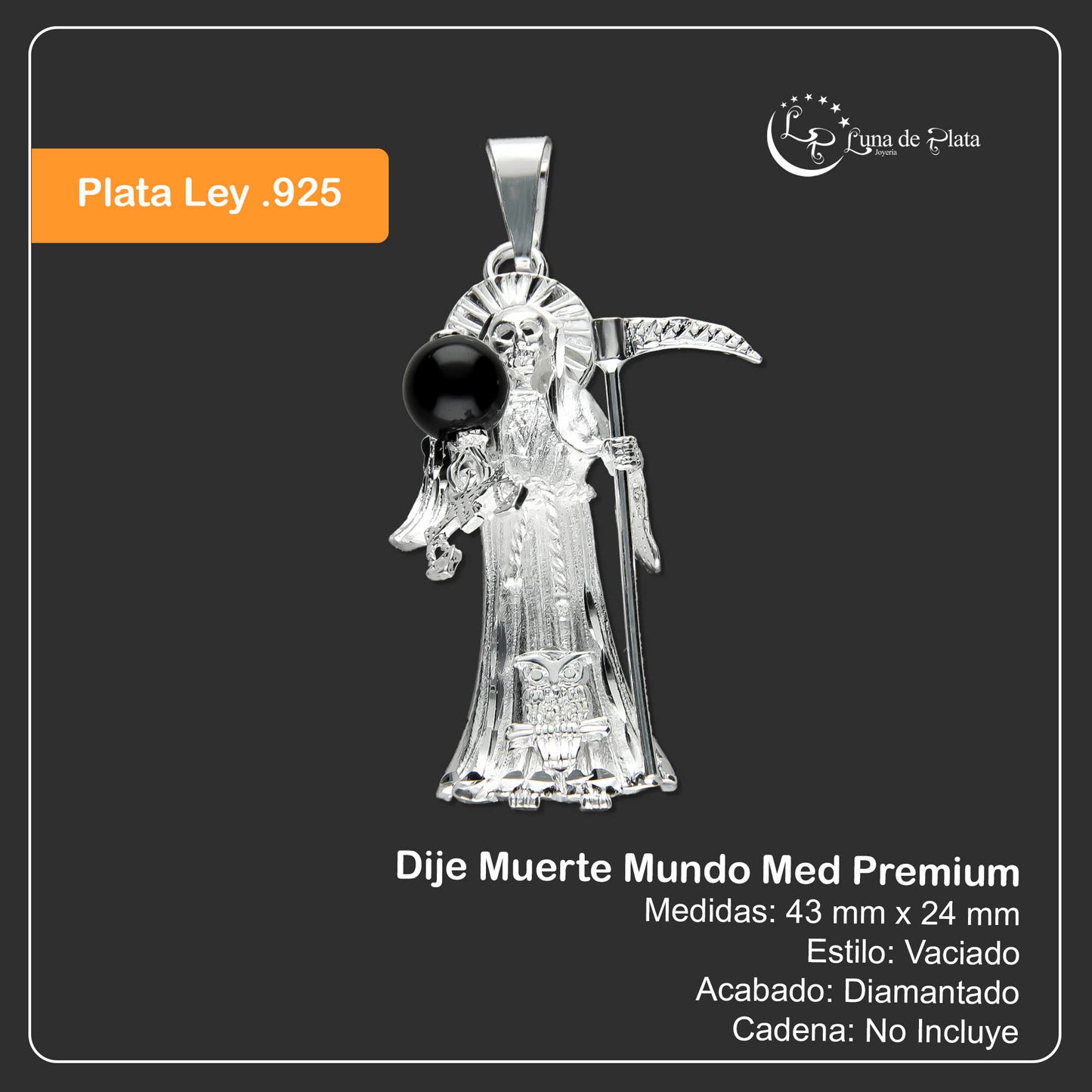 LPDJ195 Dije Muerte Mundo Med Premium en Plata .925 2584082596