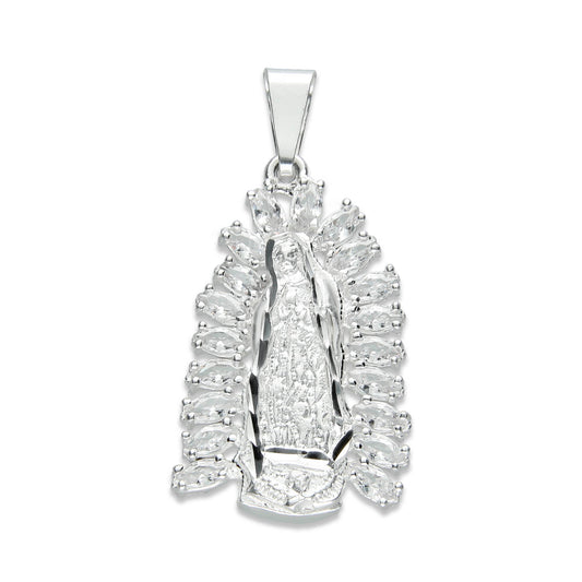 LPDJ198 Dije Virgen Bulto 3D con Zirconias En Plata Fina .925 2587700364