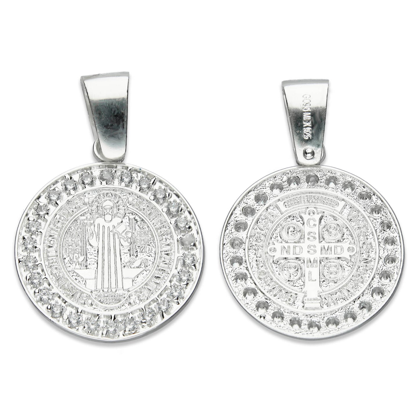 LPDJ199 Medalla San Benito 2.4 cm con Zirconias En Plata .925 2587792534